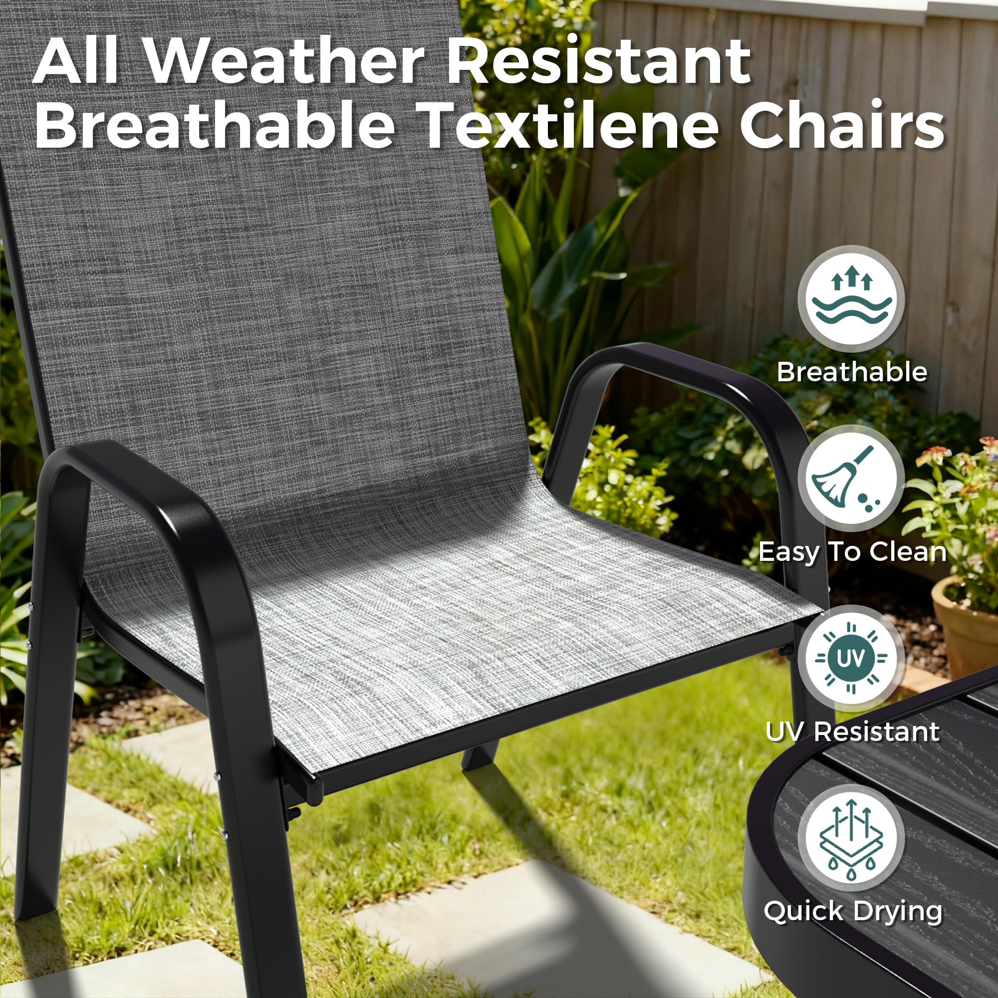 Pamapic Outdoor Dining Sets for 6, Rectangular Steel Slat Table with 6 Textilene — product photo