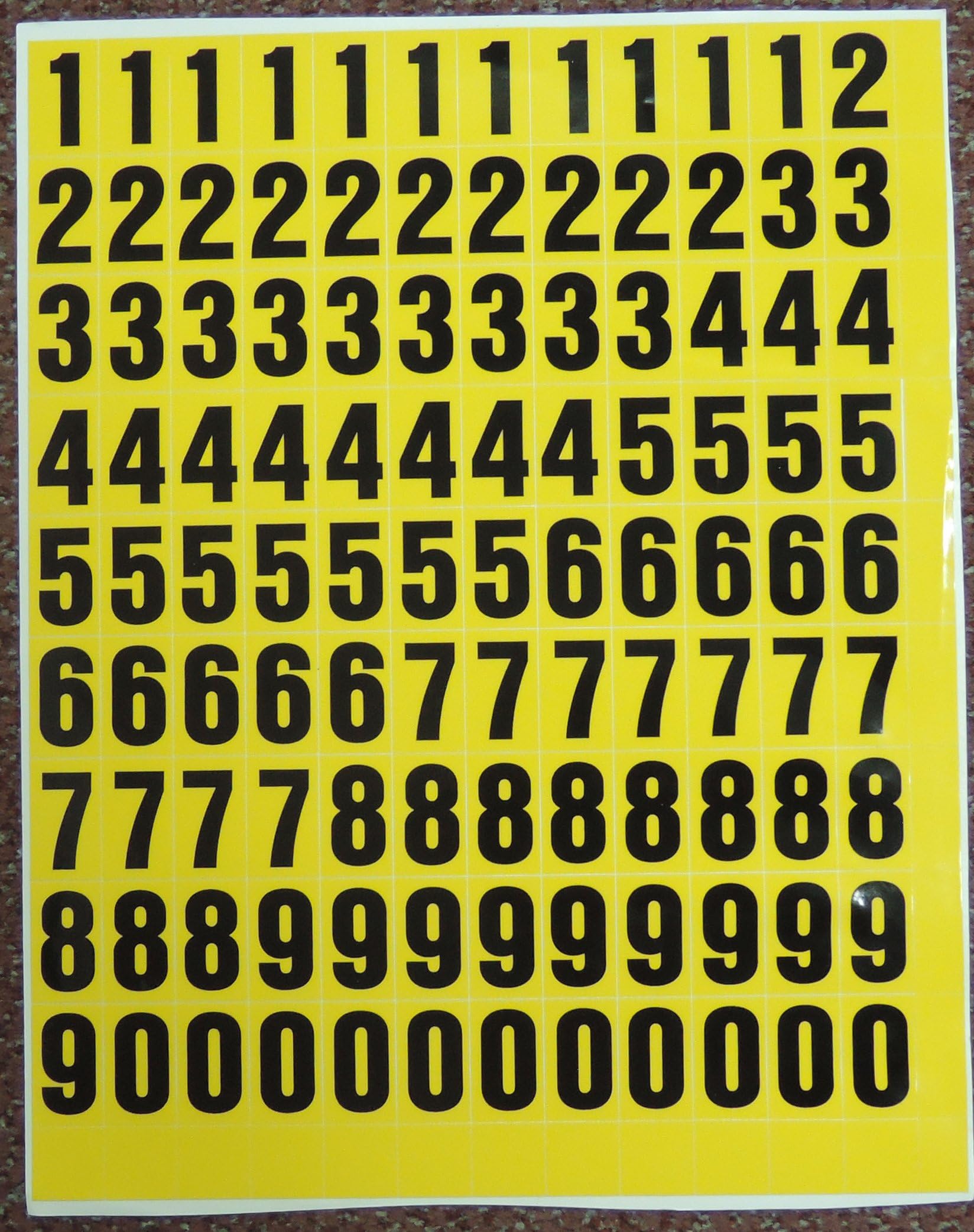 Yves 1" Self Adhesive Numbers, Waterproof, Black on Yellow, Vinyl, Minimalist, Outdoor, Rectangular, Single Use, 1 Count
