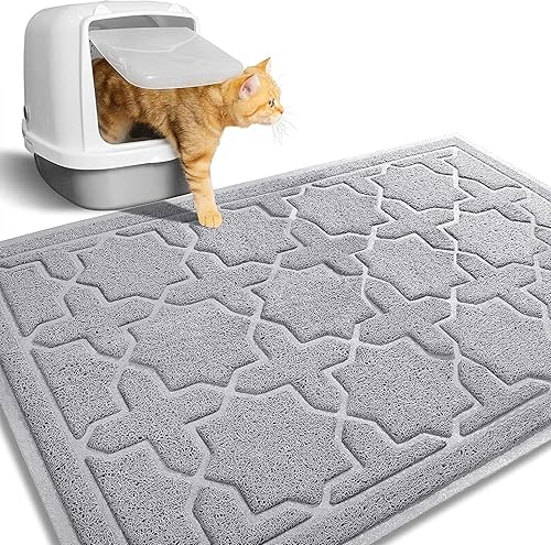 Yimobra Tapete de arena para gatos, 35.4"x23.6" Tapete para caja de arena con malla de bloqueo de arena, tapete suave para arena de gatos tapete