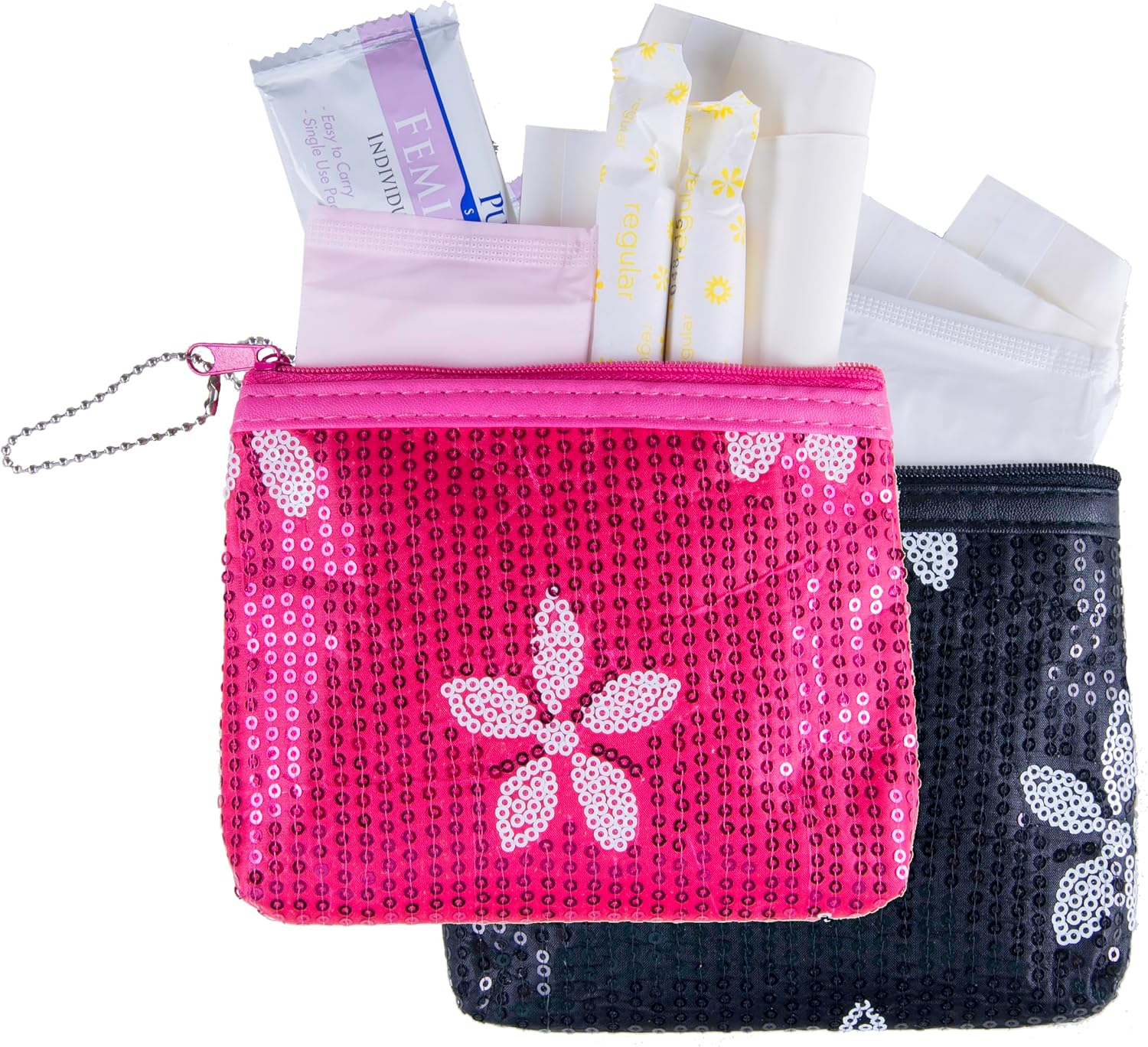First Period Kit to-GO Black Kit (w/Organic Pads) & Pink Kit (w/Organic tampons) Bundle - Period Bags for Teen Girls for School - Period Pouch & Teen Pads for Girls Ages 11-14