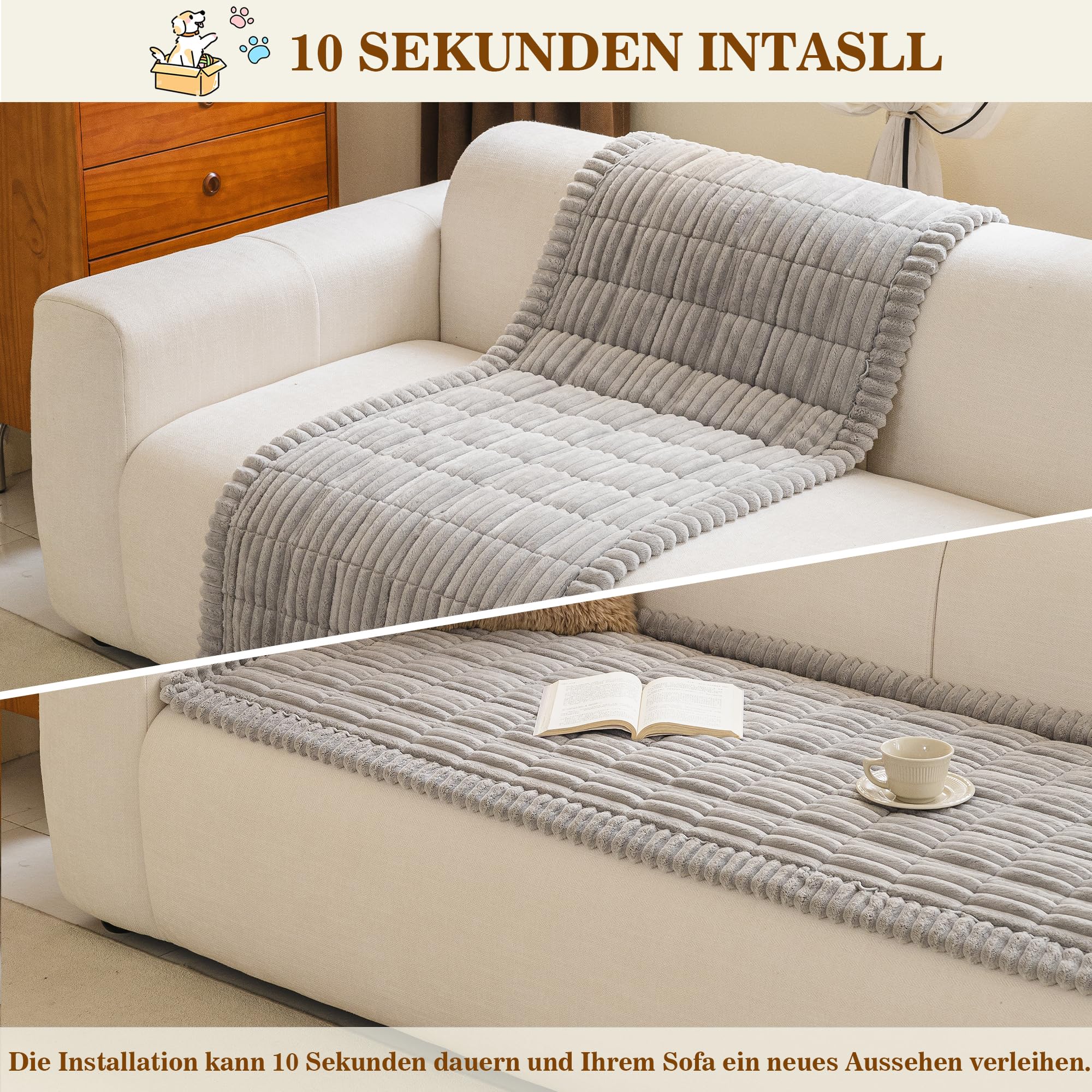 MYSKY HOME Sofa Überzug Waschbar für Haustiere - Sofabezug 3 Sitzer Sofadecke rutschfest, Weich Sofa Überwurf Couch Überzug Sofa Überwurfdecke, Sofa Topper für Flecken, 70 x 180cm，Hellgrau