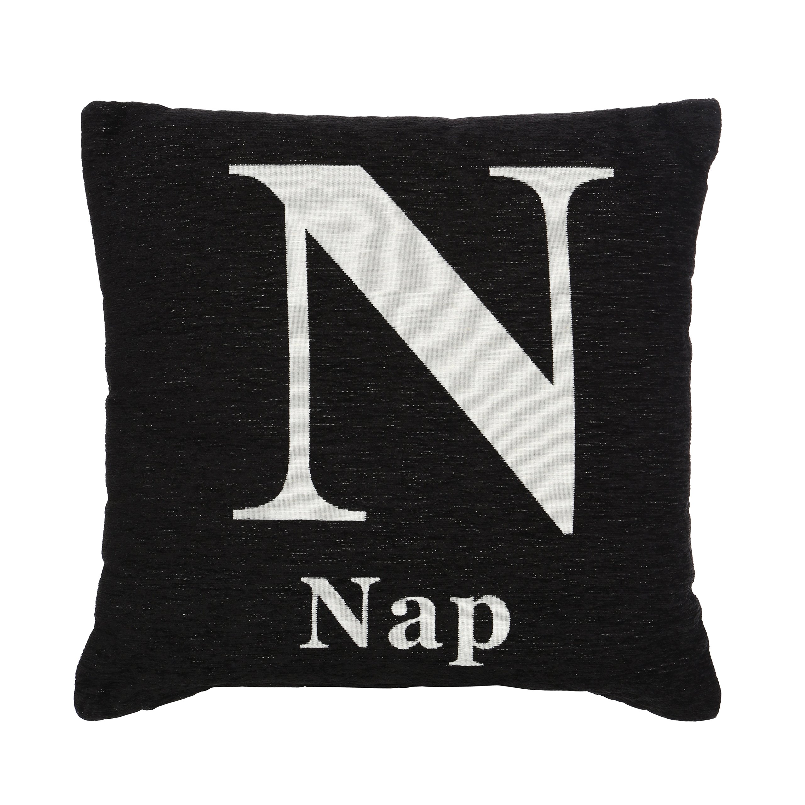 Premier Housewares Nap Words Black Cushion - Polyester Chenille Jacquard - Hollow Fibre Filling - Soft Touch
