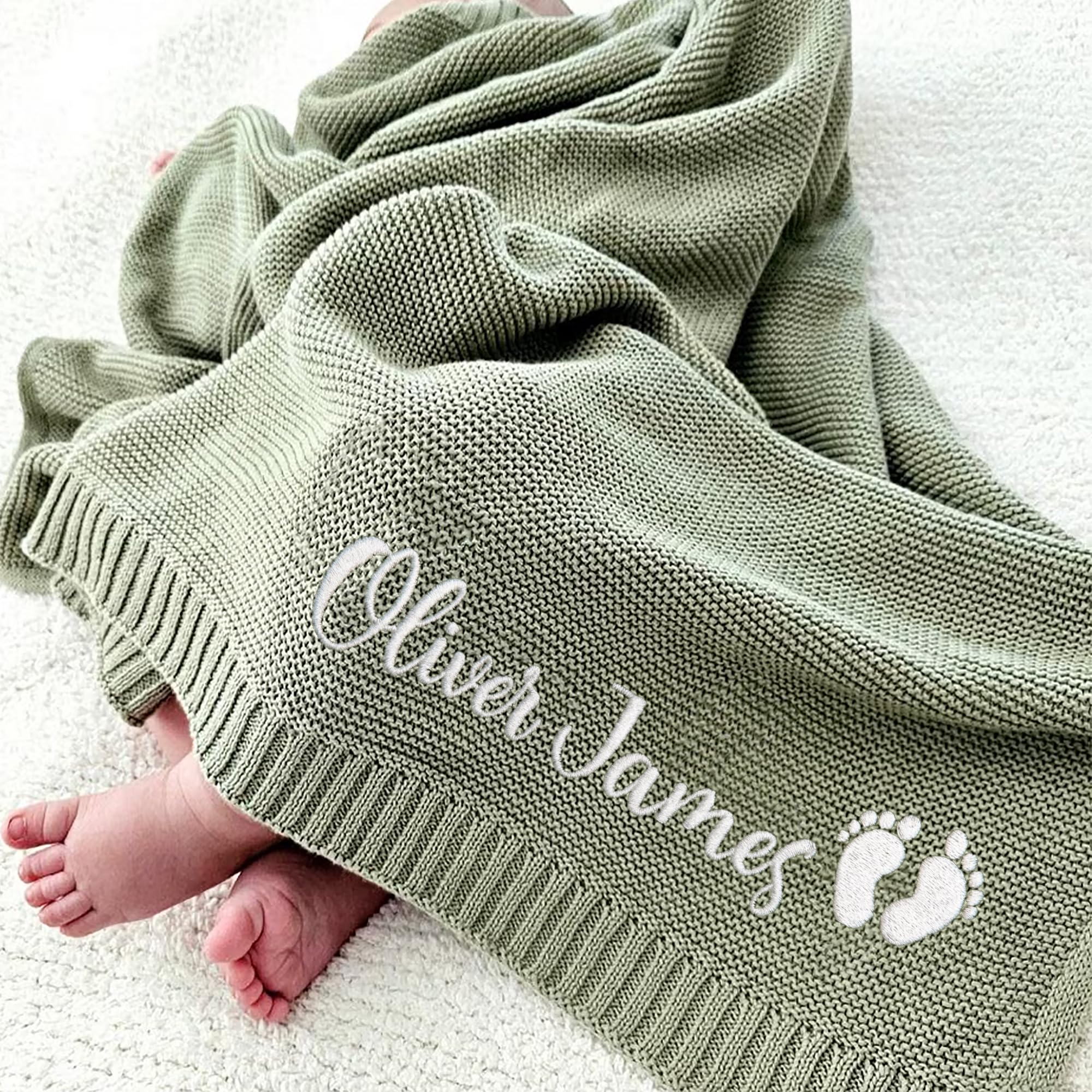 Noni Personalized Baby Knit Blanket Custom Embroidered Cotton Blanket for Newborns Nursery Essentials Stroller Cover Holiday Thoughtful Keepsake for