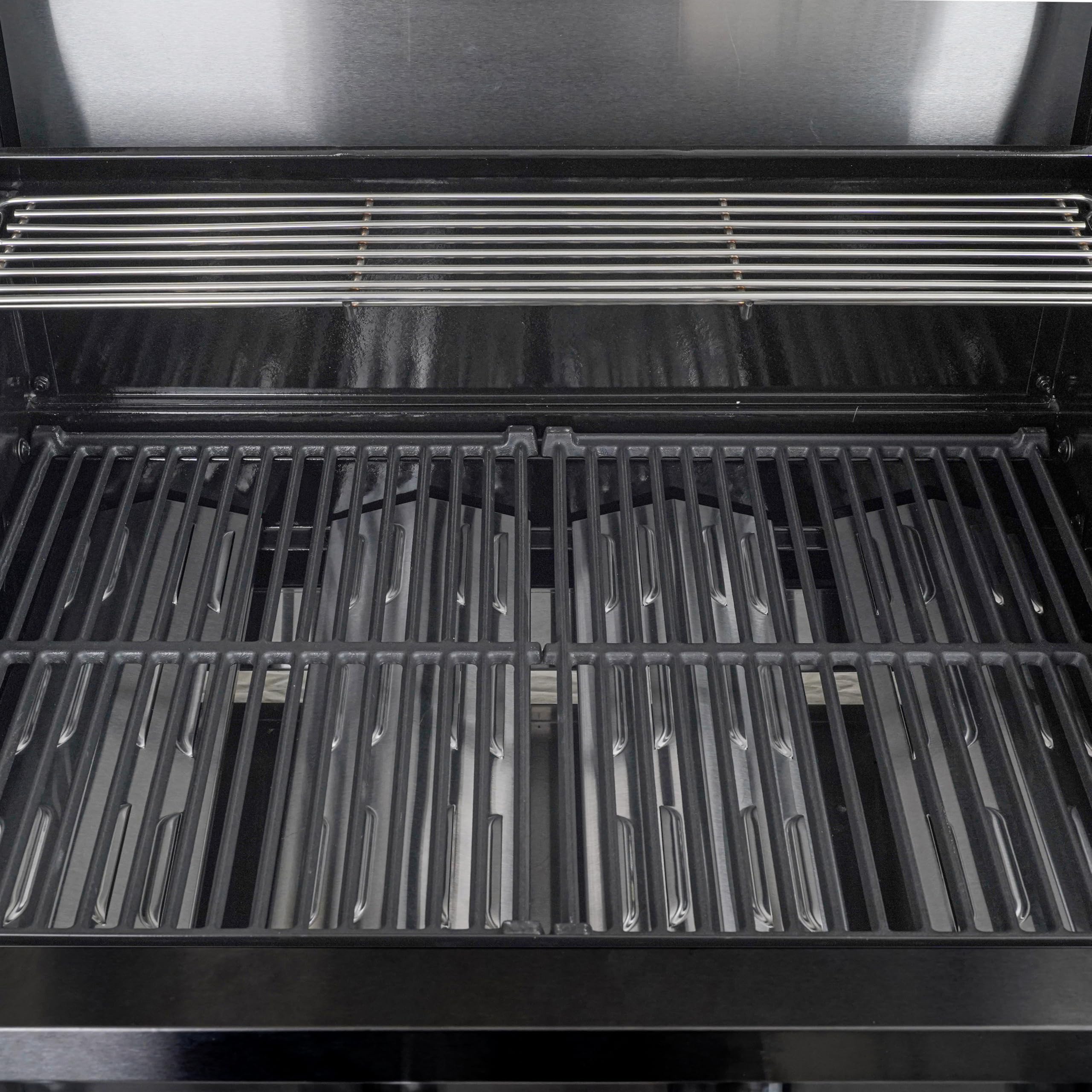 Barbecue da Incasso o Appoggio a Gas GPL 4 Fuochi 14 kW Grill in Acciaio Inox con Coperchio Griglie in Ghisa BBQ Built-in Professionale per Cucina Outdoor (Nero)