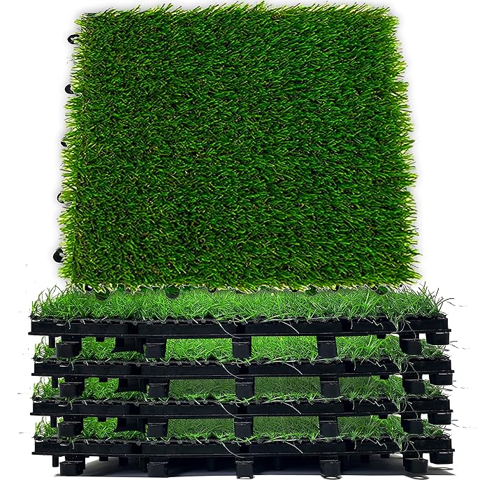 Buy Interlocking Grass Deck Tiles 8 Pack 12 x 12 Turf Tiles Snap On