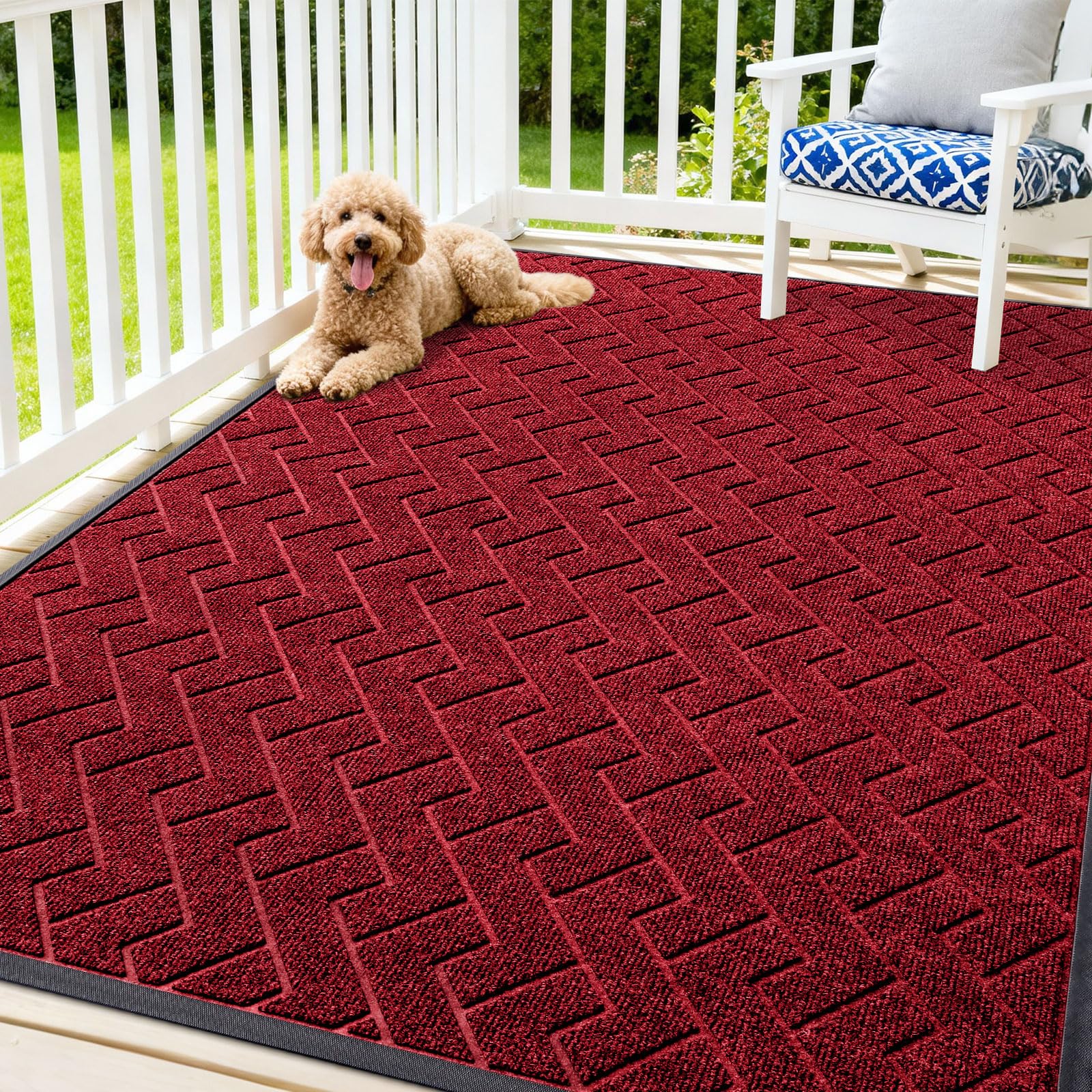 OLANLY Front Door Mat Outside 71x47, All-Season Absorbent Rubber Doormat | Wine Red, Heavy-Duty, Stain Fade Resistant, Waterproof Non-Slip Backing, Low-Profile Indoor Outdoor Floor Mat for Entryway