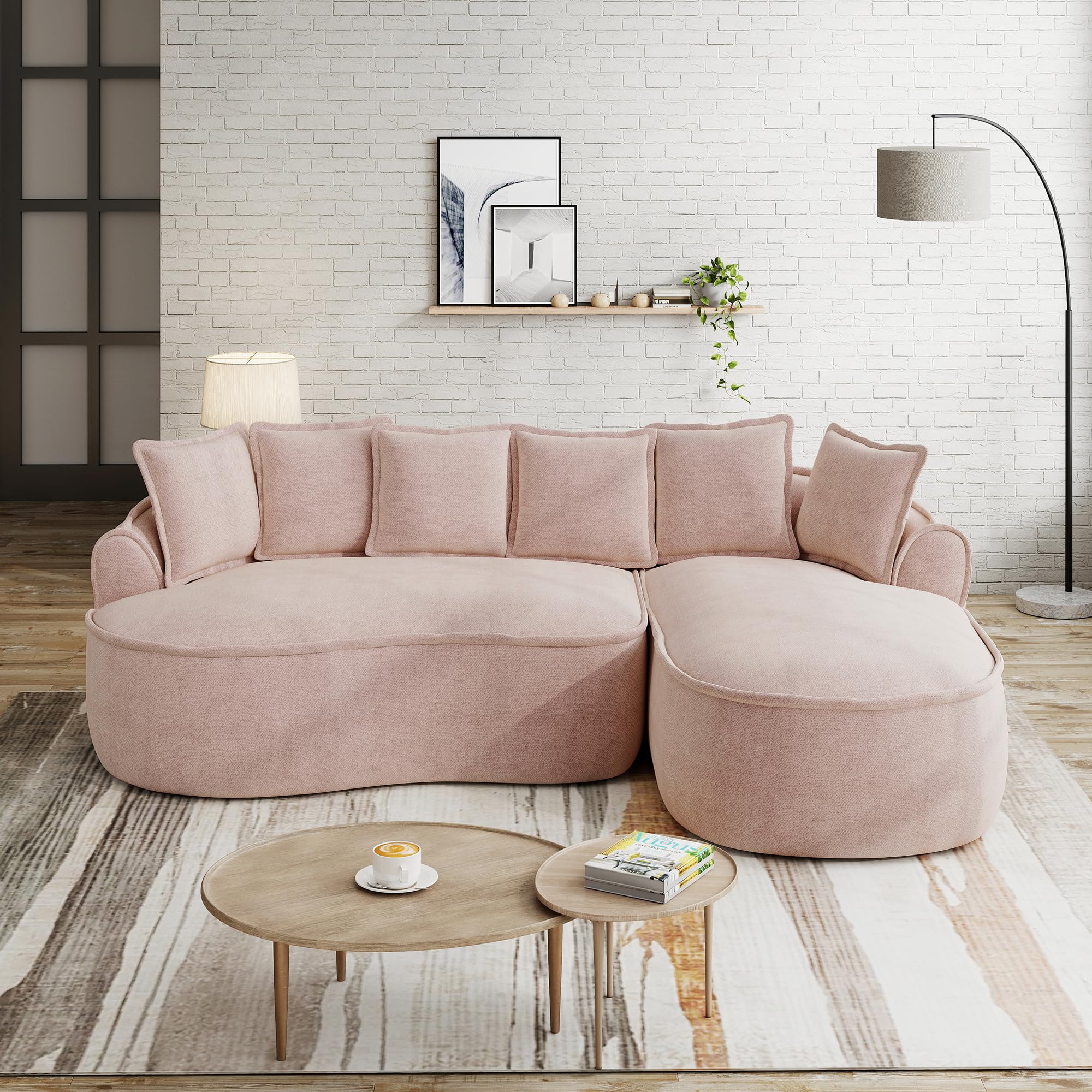 Bladez Frameless - Divano angolare modulare a forma di L, in ciniglia, con seduta extra profonda e chaise longue, divano da pavimento senza montaggio, divano curvo, per il soggiorno (rosa, 3 posti -R)