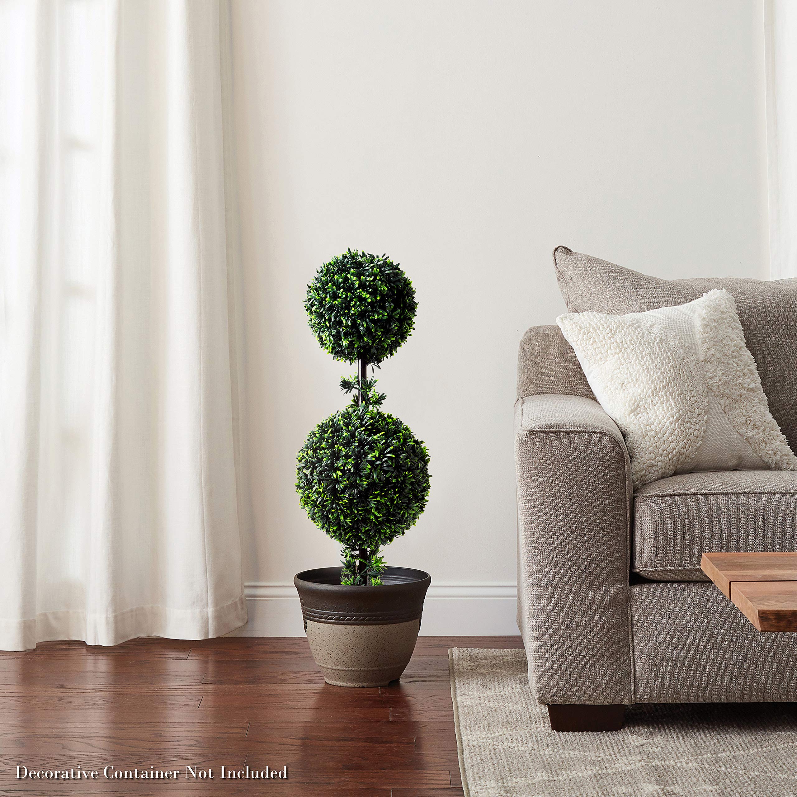 Pure Garden Artificial Podocarpus-36” Double Ball Style Faux Plant in Sturdy Realistic Indoor or Outdoor Potted Shrub-Home Décor