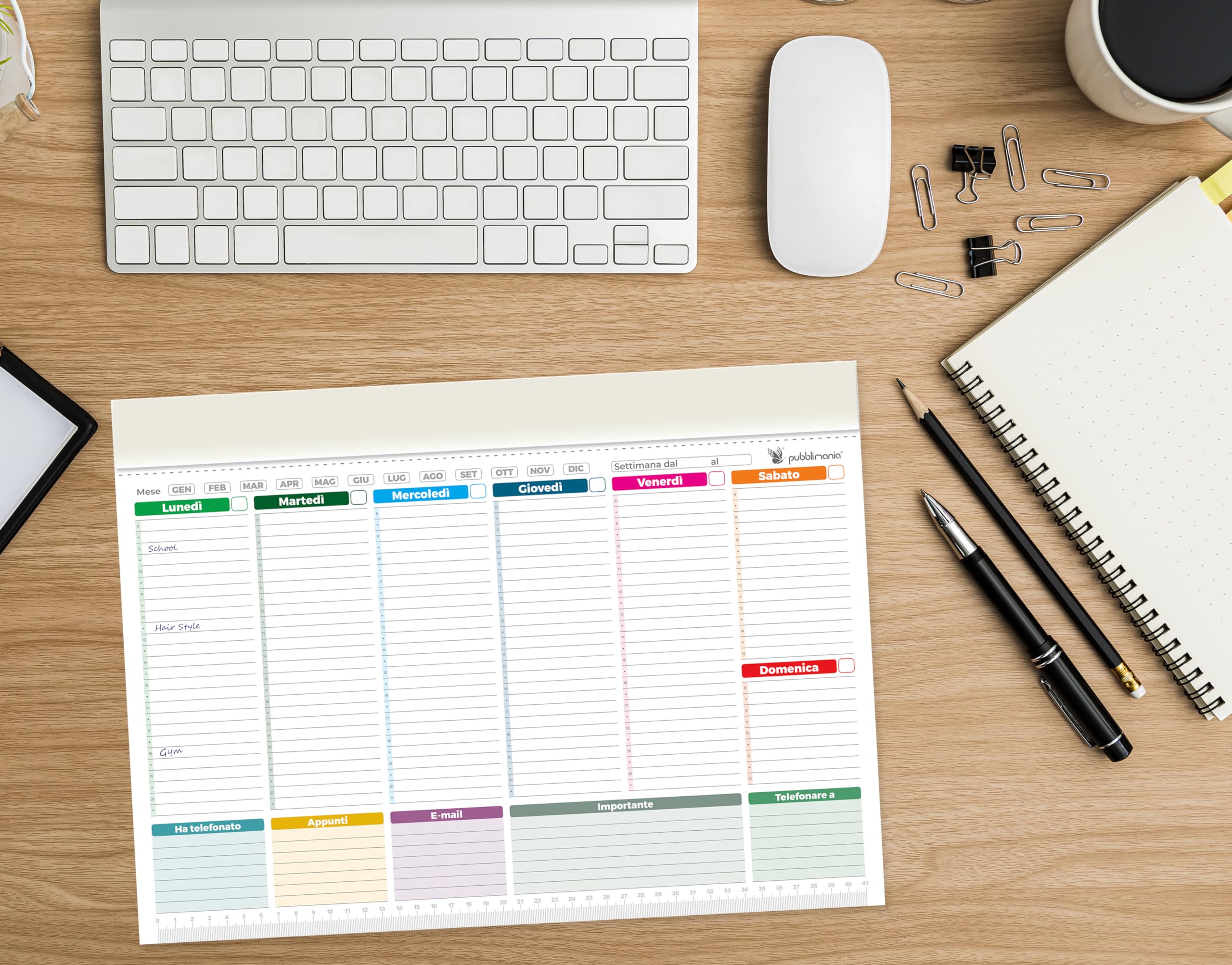 Pubblimania 2 MAXI PLANNER SETTIMANALE da tavolo per scrivania. (Cm 43x31) Organizer Weekly planner Agenda per Ufficio (2 Maxi Planner)
