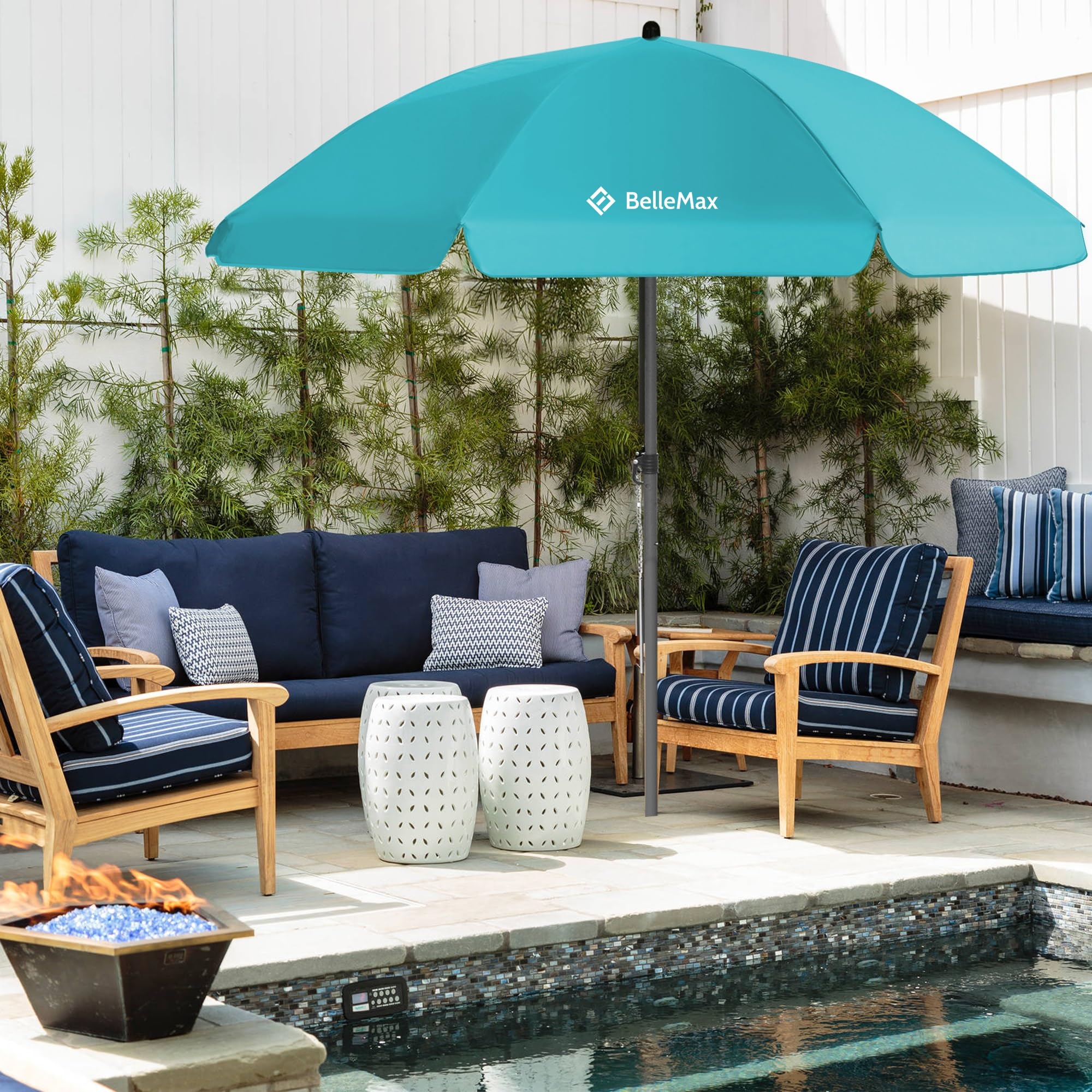 BelleMax Parasol de Plage Exterieur, avec ancre de sable 12 cm & Sac de Parasol, Inclinable sur 30°, Hauteur réglable, pour Balcon, Plage, Terrasse, Protection Solaire UV50 +