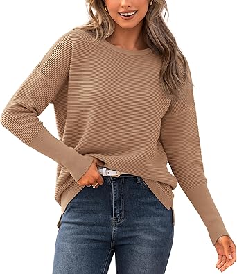 BTFBM Fall Sweaters for Women 2025 Casual Long Sleeve Sweater Striped Loose Fit Pullover Tops