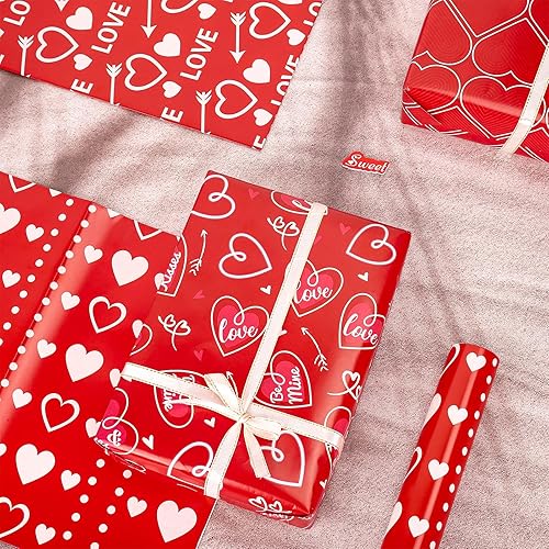 Miniatura 5 de JarThenaAMCS 12 hojas de papel de regalo para el día de San Valentín, papel de regalo de gnomo de corazón, papel de regalo plegado plano rojo para