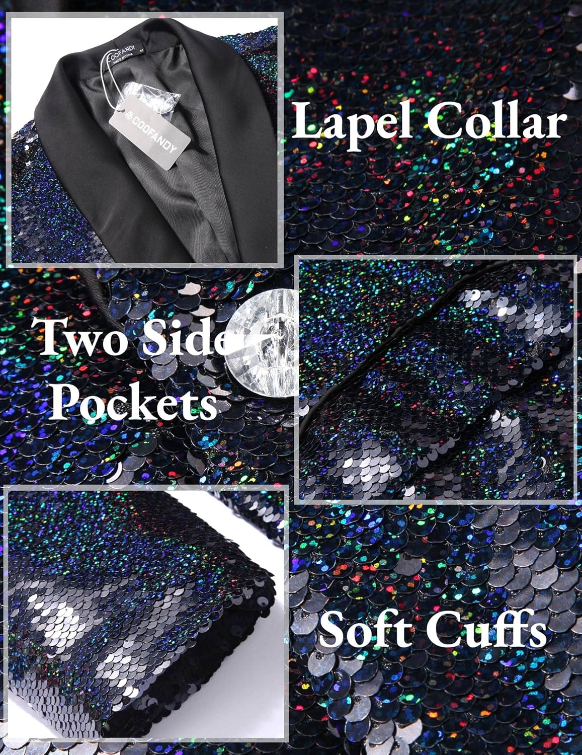 COOFANDY Mens Shiny Sequin Blazer Tuxedo Party Dinner Prom One Button Suit Jacket - Image 5
