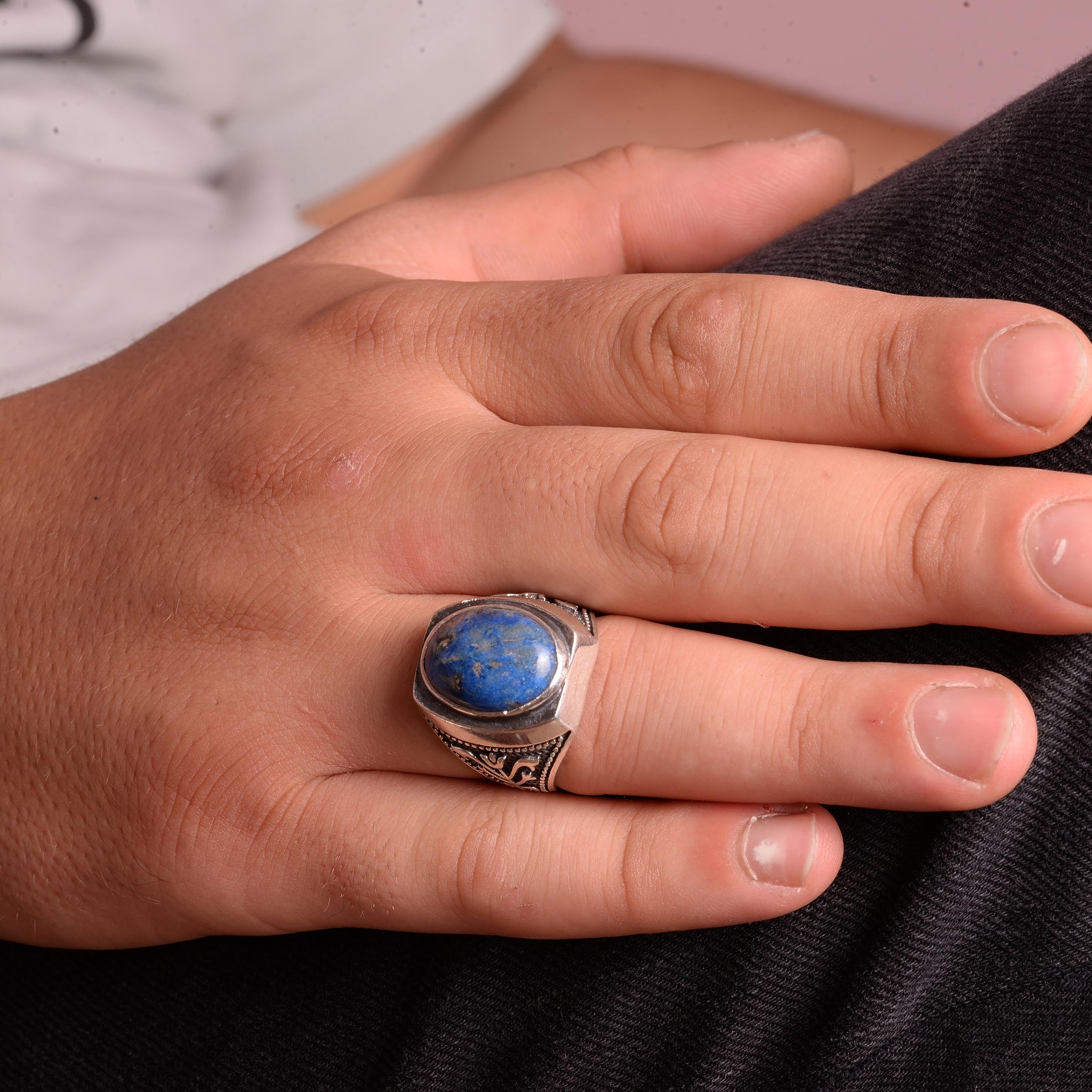 KAMBO Anillo de plata de ley 925 con piedras preciosas de lapislázuli natural