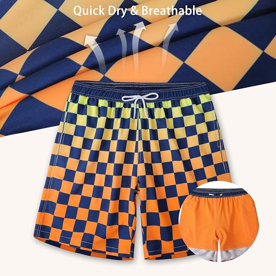 unitop Men's Swim Trunks with Compression Liner Quick Dry Bathing Suit Summer Beach Shorts with Pockets