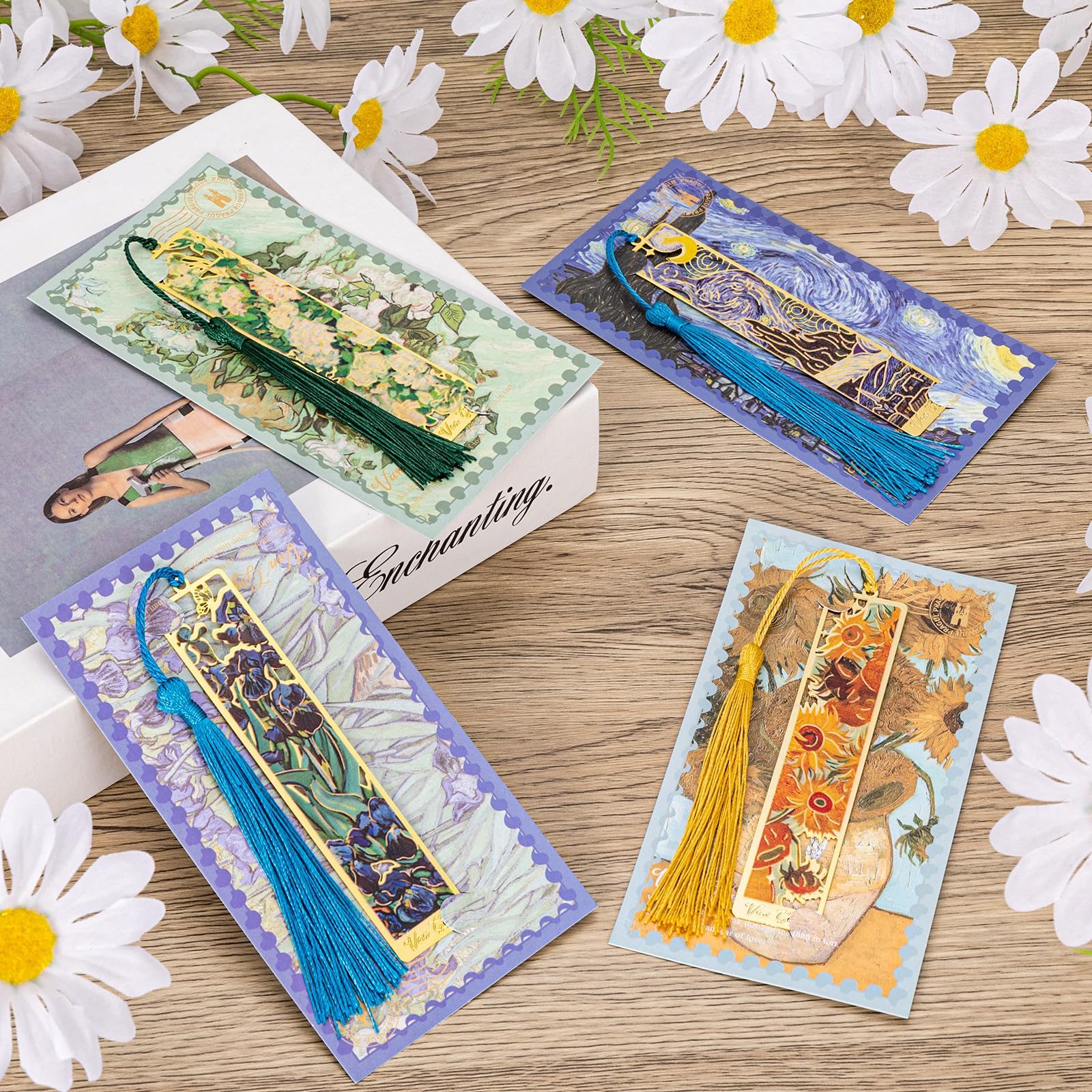 Marcapáginas de Metal con Borla Van Gogh 4 Piezas para Amantes del Libro
