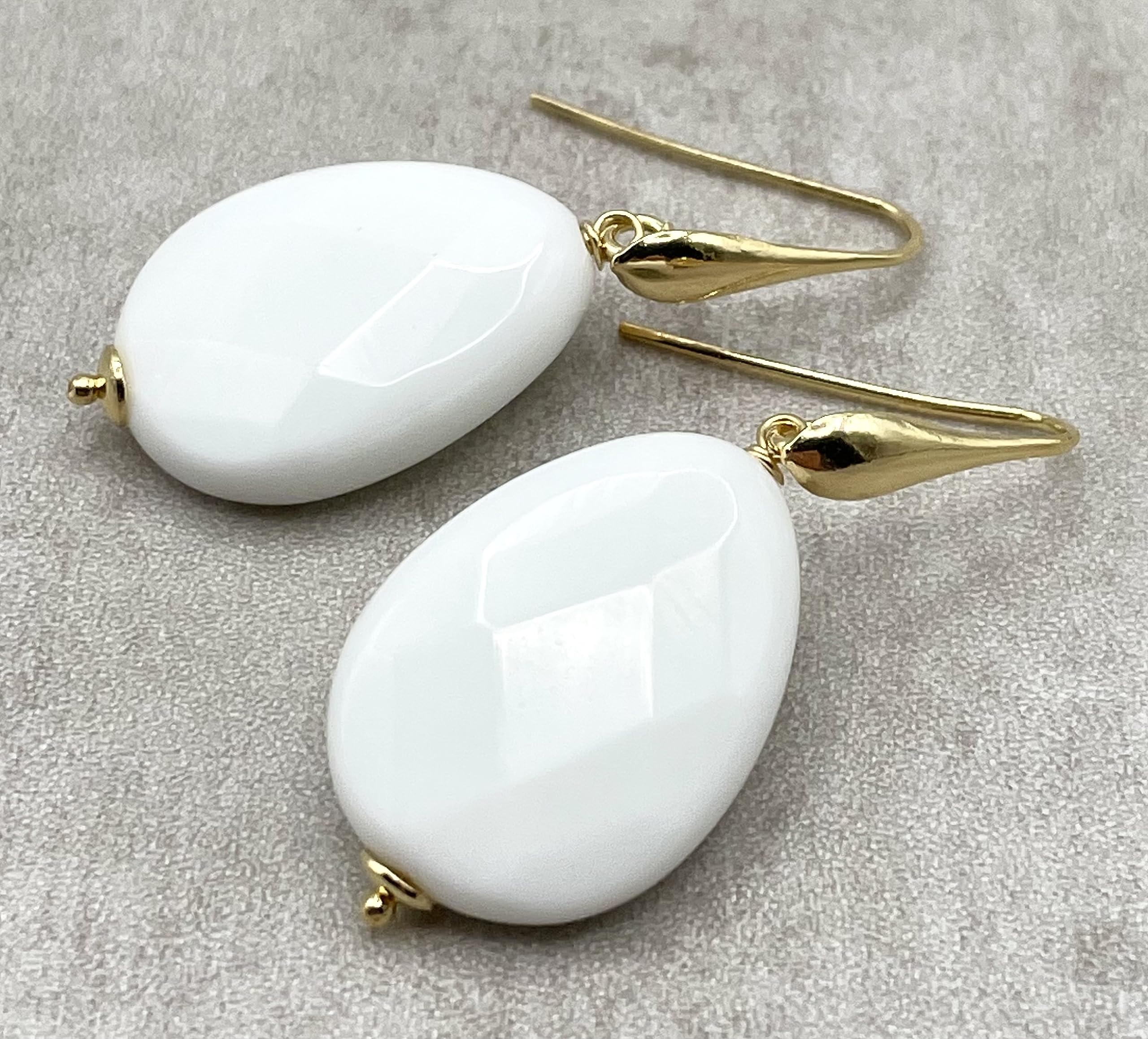 Orecchini con Gocce di Agata Bianca e Argento Dorato Italiano, Pendenti Pietre Dure Naturali, Bijoux Made in Italy, Regalo per Lei