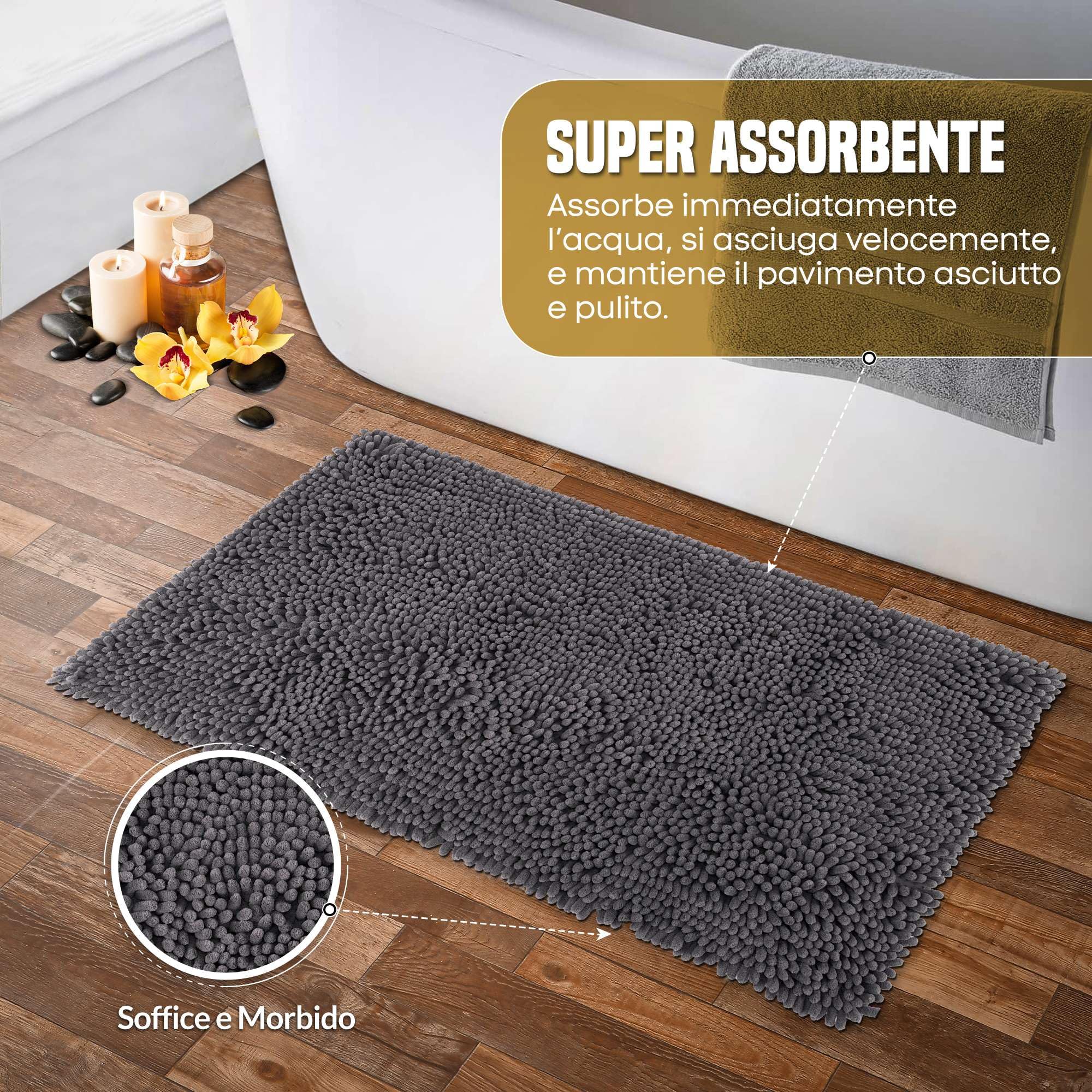 HomeLife - Lussuoso Tappeto Bagno Antiscivolo in Ciniglia [60X120] Tappeto Bagno Assorbente e Extra Morbido, Ideale come Tappeto Doccia Assorbente, Lavabile in Lavatrice [Panna