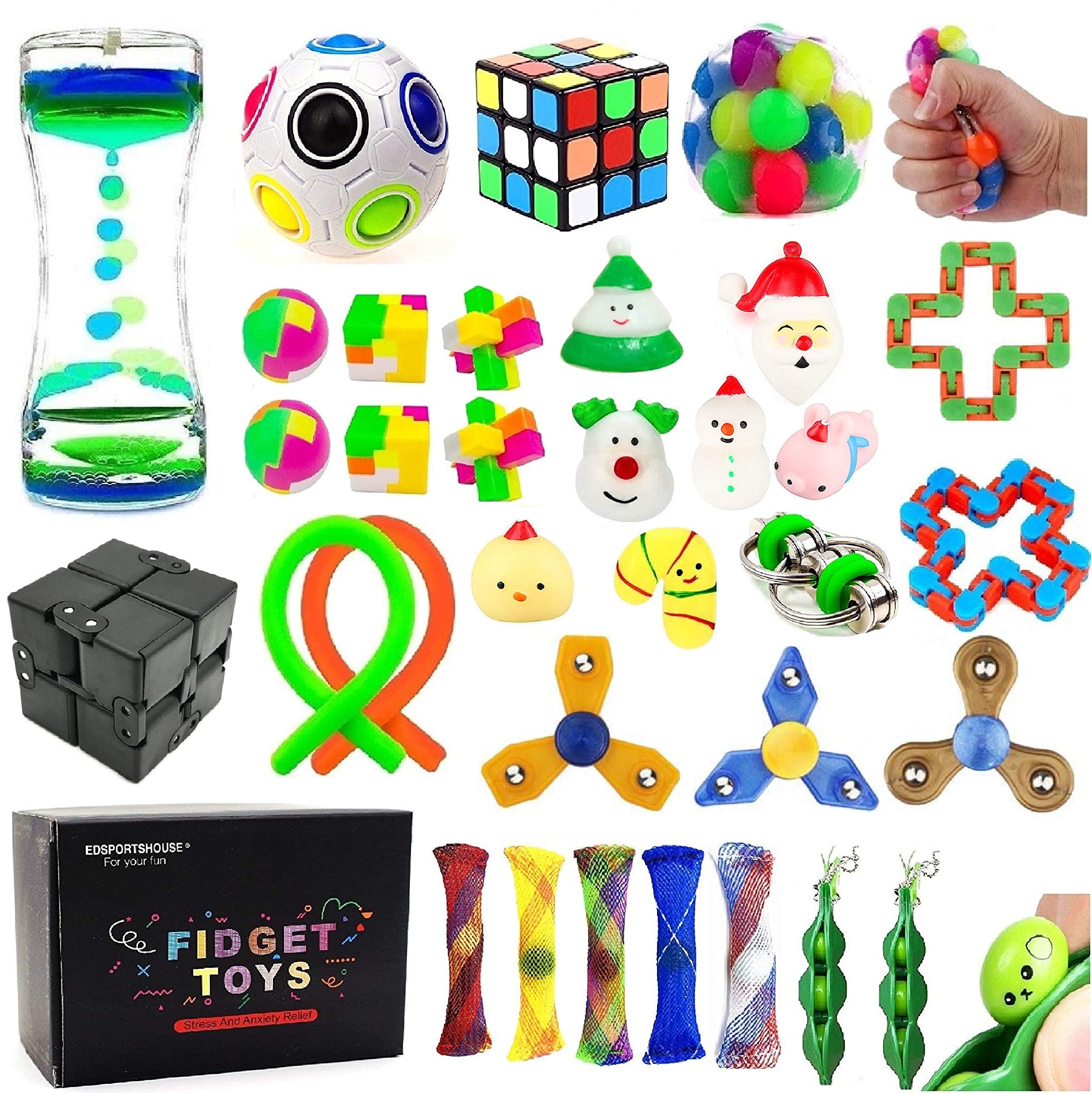 EDsportshouse 32 Pack Sensory Fidget Toys Set Stress Relief Kits for Kids Adults, Stocking Stuffers,School Classroom Rewards Carnival Party Treasure Box Prizes,Pinata Goodie Bag Fillers