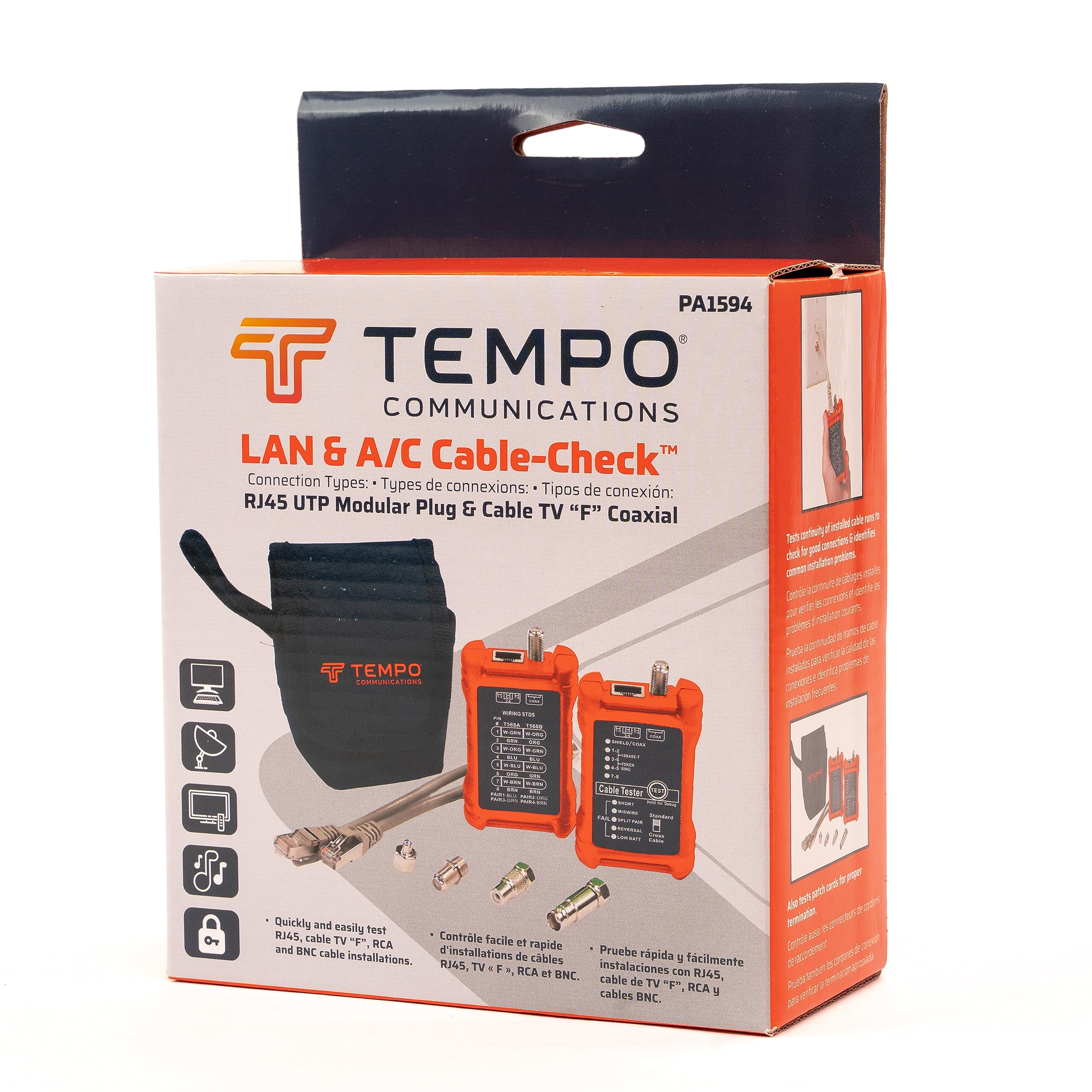 TEMPO Communications PA1594 - Probador de cable de red | Probador de continuidad de cables LAN y AV | RJ45 de 8 vías, UTP, STP, cables coaxiales (modelo 2023)