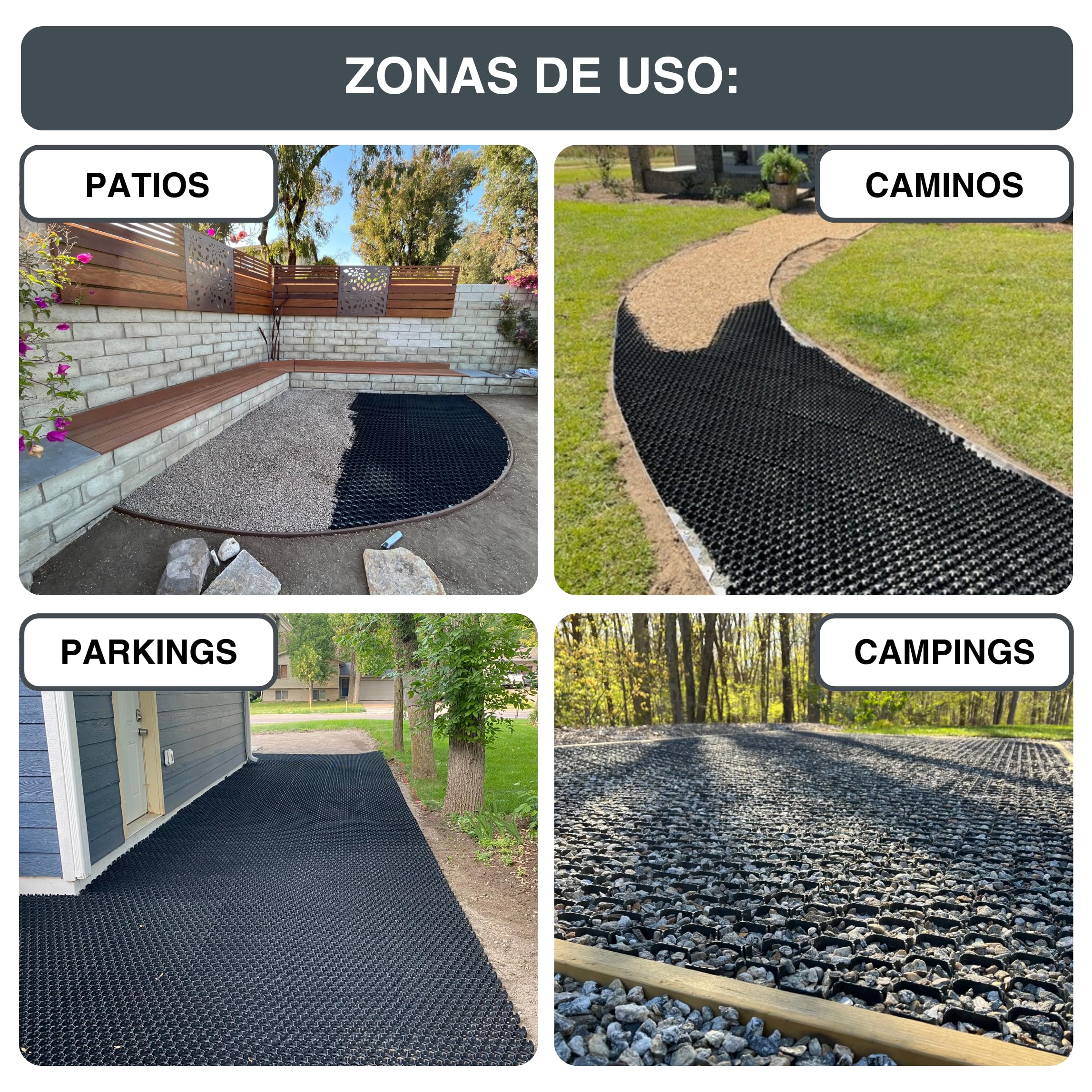 Vodaland HEXpave – Pavimento Permeable-Estabilizador de grava- de 3 cm de Altura – Soporta hasta 12,000 kg – Ideal para Patios, Caminos, Bases de Cobertizos, Uso Vehículos Ligeros (pack de 5,85 m²)