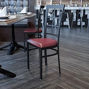 Flash Furniture HERCULES Series Black Window Back Metal Restaurant Chair - Burgundy Vinyl Seat