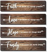 Vista 1 de Jetec 4 piezas de decoración rústica para puerta, letrero de madera con texto en inglés «Faith Love Hope», letrero colgante para el hogar, sala