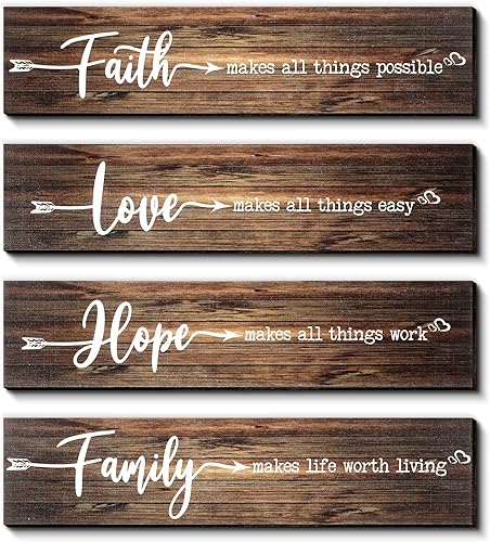 Jetec 4 piezas de decoración rústica para puerta, letrero de madera con texto en inglés Faith Love Hope, letrero colgante para el hogar, sala de