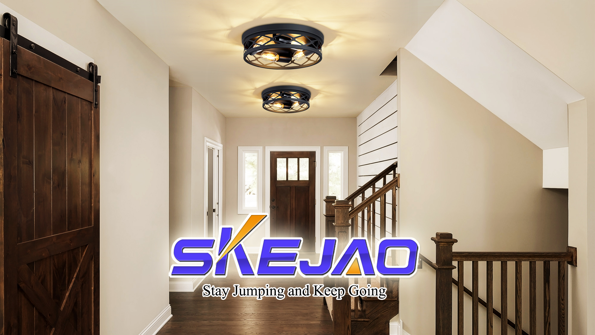 Image of SKEJAO Flush Mount Ceiling Light Fixture,Ceiling Light Fixture for Hallway, Black Hallway Light Fixtures Ceiling,Light Fixtures Ceiling Mount for Kitchen,Farmhouse,Hall (2 Pack) (13.99inch)