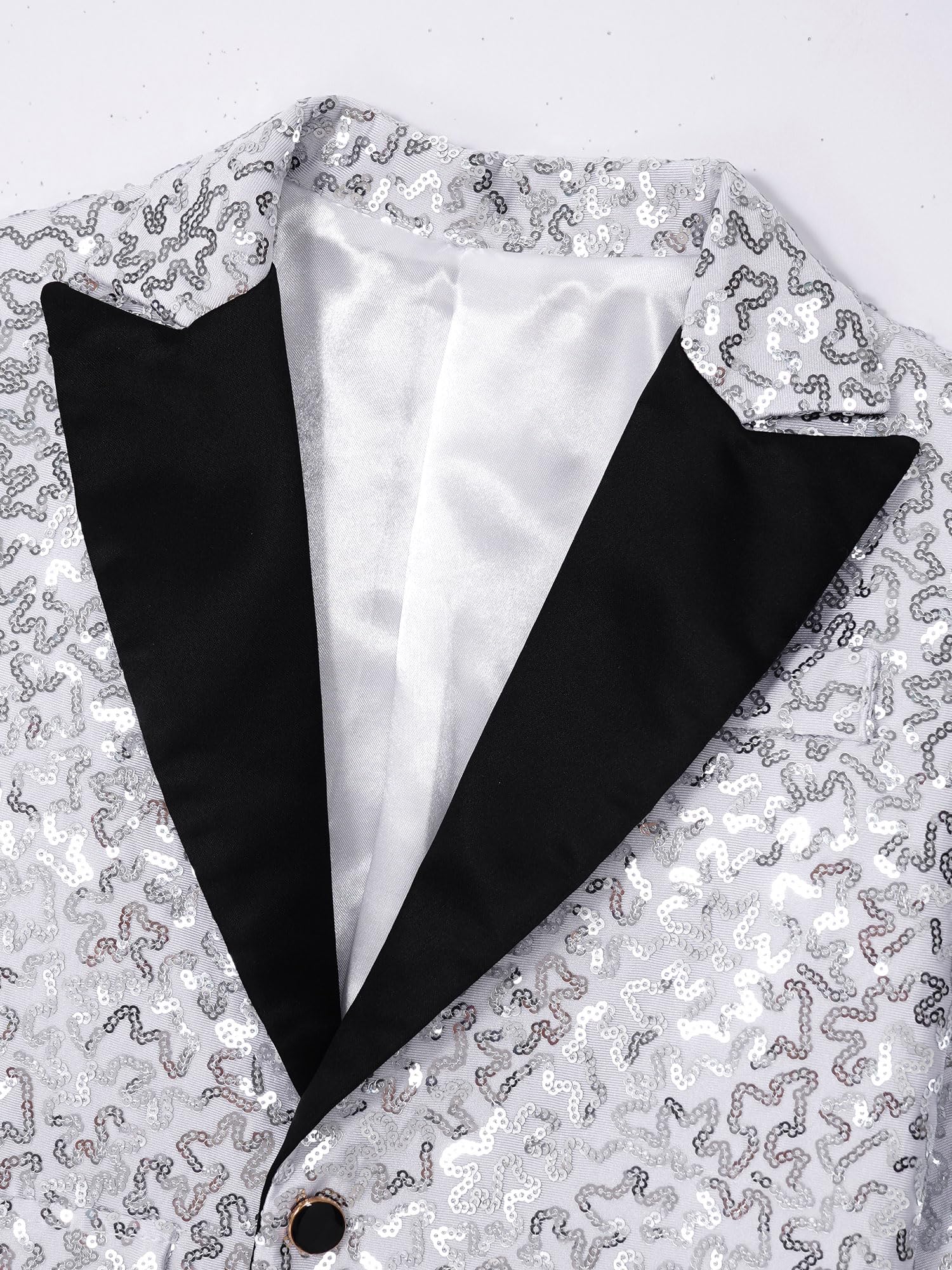Chaqueta Lentejuelas de Niños Caballero Blazer Vestir de Manga Larga con Botón para Fiesta Actuación Carnaval Navidad 5-14 Años
