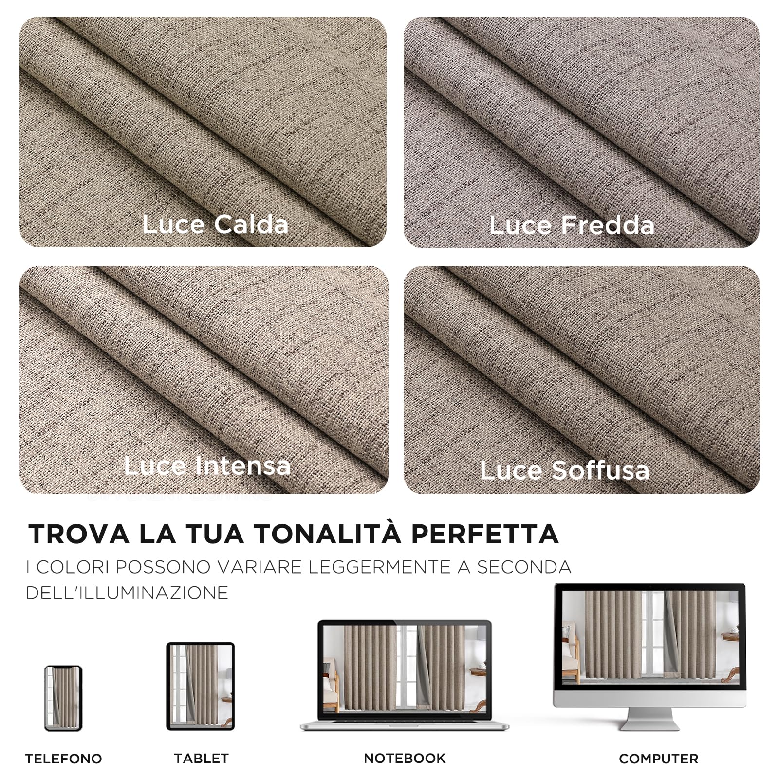 Joydeco 100% Tende Oscuranti per Interni 2 Pezzi L 140 x A 260 CM, Lino Tende Termiche con Passanti Nascosti per Soggiorno Moderne Cameretta Bambini Camera da Letto Blackout Curtains, Lino