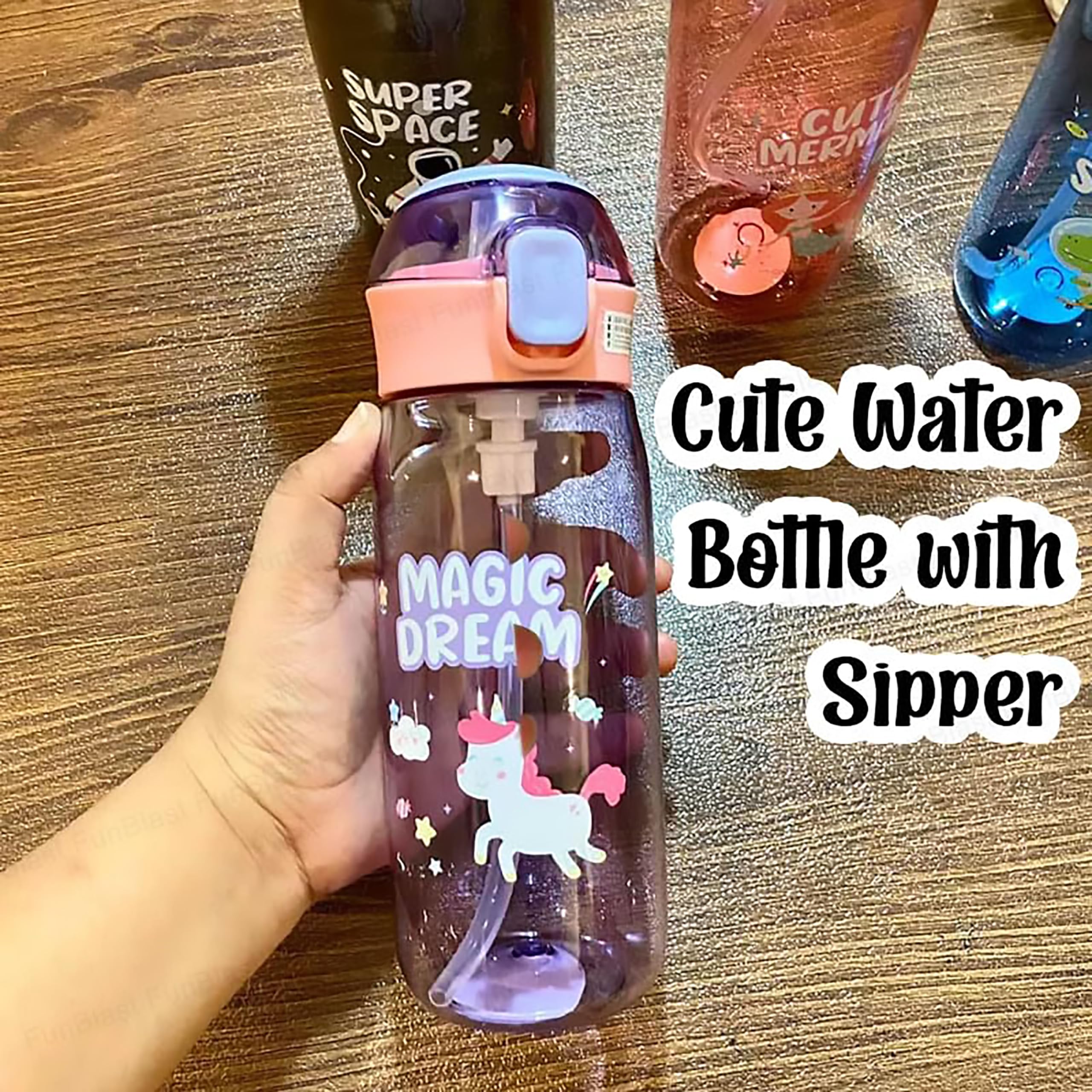 FunBlast Cute Water Bottle with Sipper, Water Bottle for kids, Sipper Bottle for Kids - Anti-leak Cartoon Kids Water Bottle for Kid (630 ML) (Unicorn) - Image 4 thumbnail