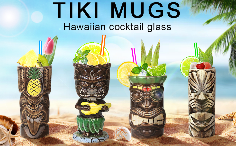 Amazon.com: SuproBarware Tiki Mugs Set of 4– Ceramic Hawaiian