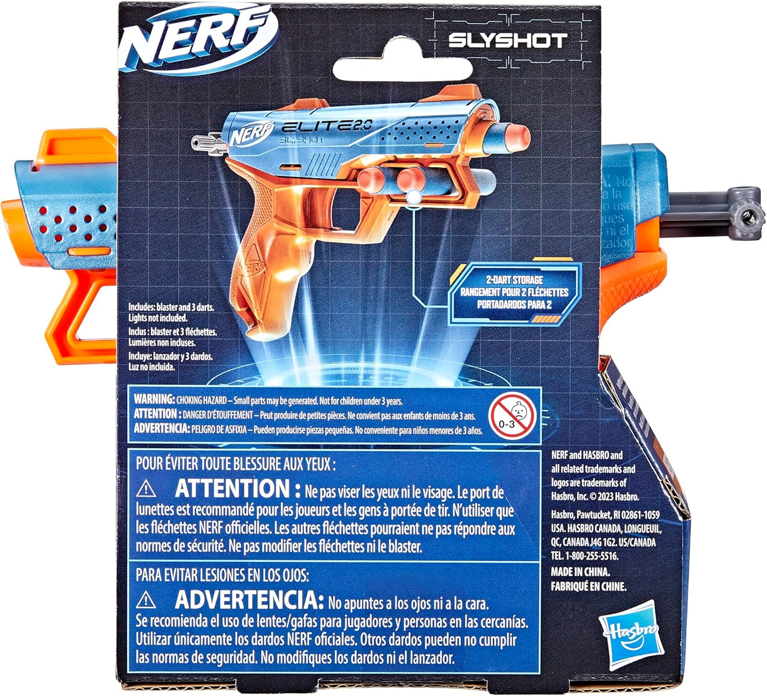 Nerf Elite 2.0 Slyshot Blaster, 2 Dart Storage, 3 Nerf Elite Darts, Pull to Prime Handle, Toy Foam Blaster for Outdoor Kids Games