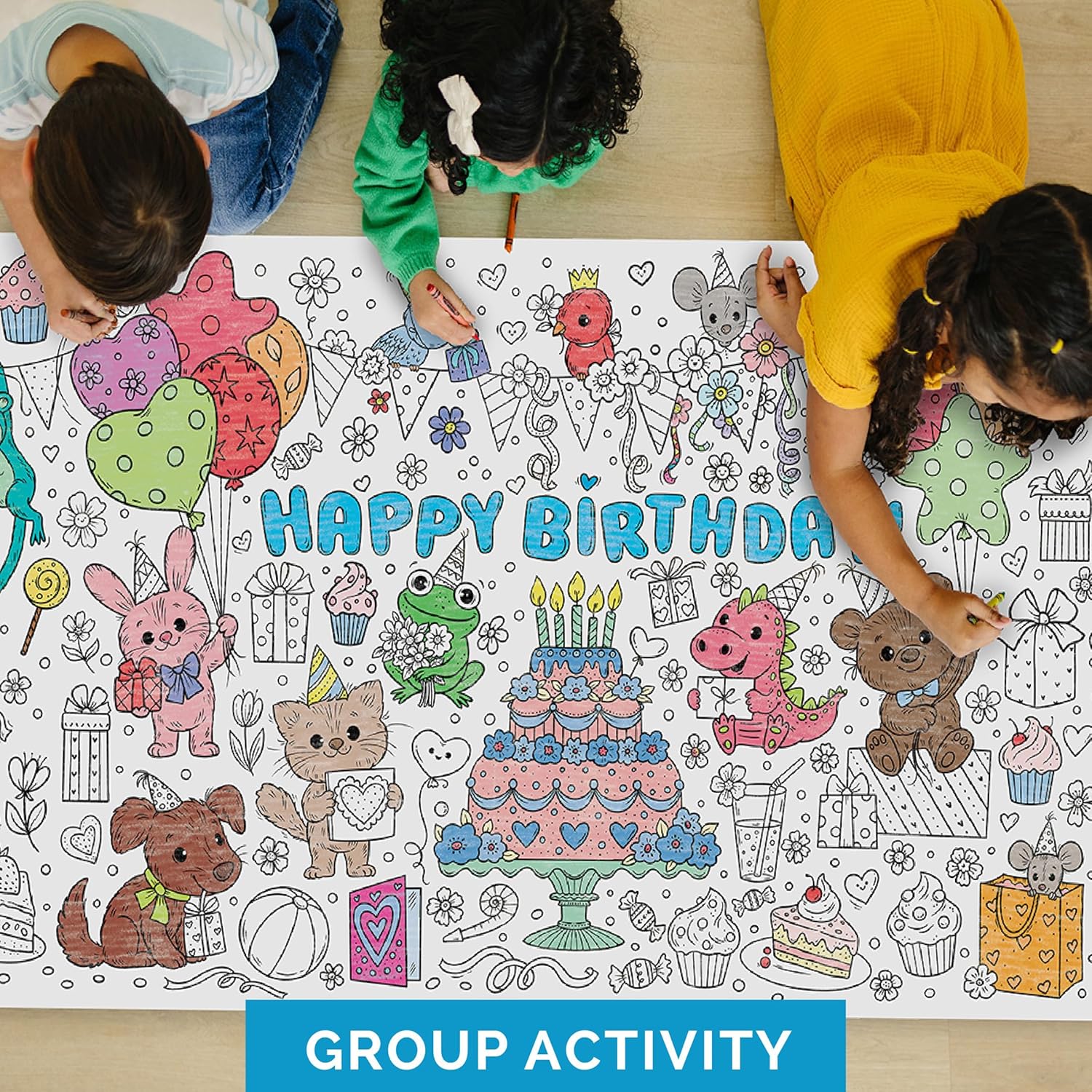 Birthday Coloring Activity Poster for Families - 30 x 72 inches Table Size Jumbo Banner for Holiday Family Gatherings, Parties, or Events