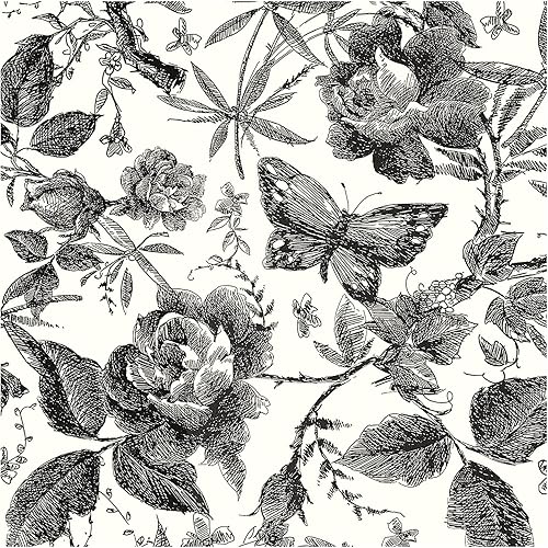 Papel tapiz vintage floral para despegar y pegar papel adhesivo blanco y negro, extraíble, para armario de dormitorio, decoración de pared de