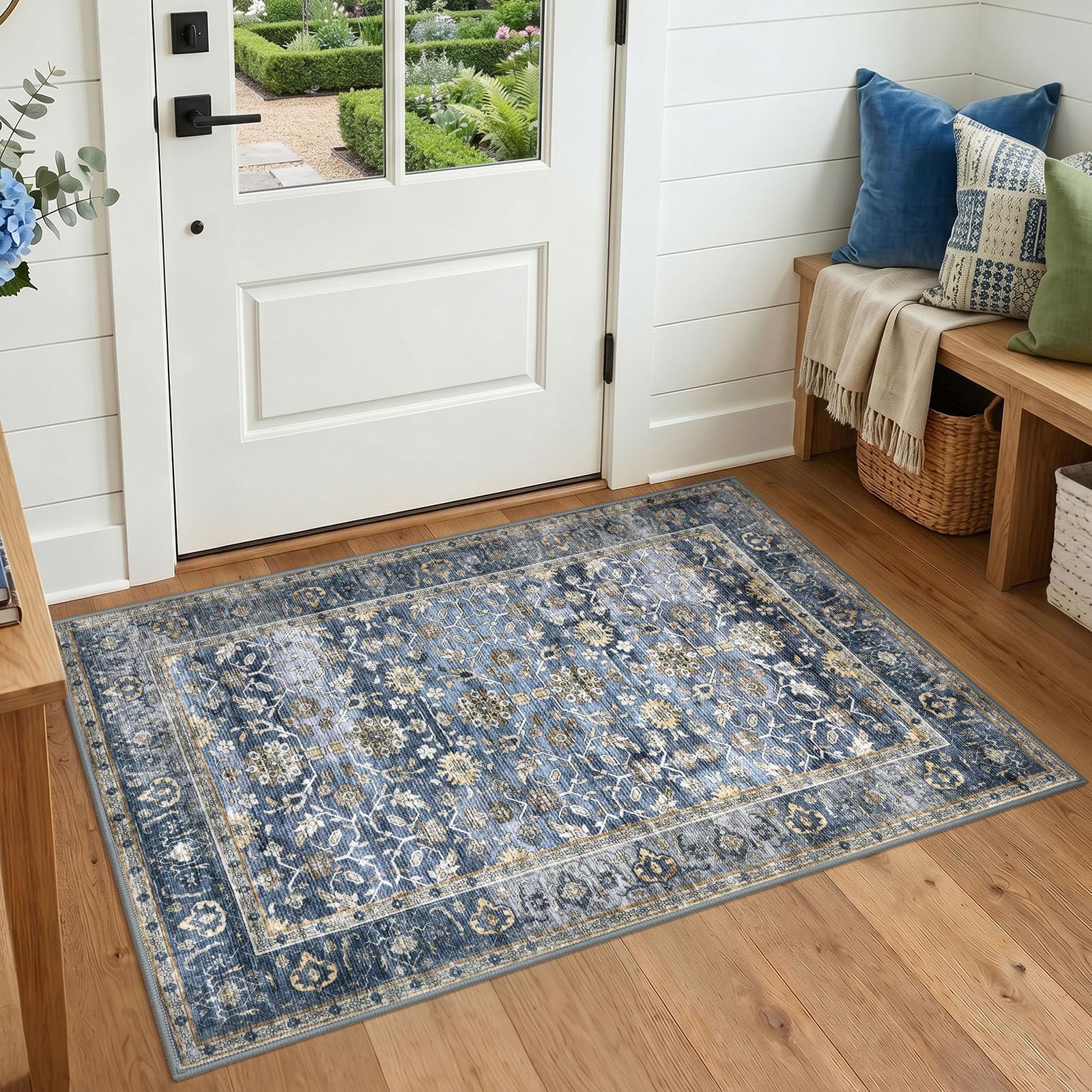 KUTA Vintage Floral 3x4 Rug Blue Grey Beige