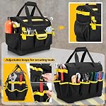15-Inch Sac à outils avec fond dur, organisateur de boîte à outils électrique, diviseurs amovibles, poches multiples, bandes réfléchissantes, poignée rembourrée & Sangle d'épaule, idéal pour le réparateur, Artisan