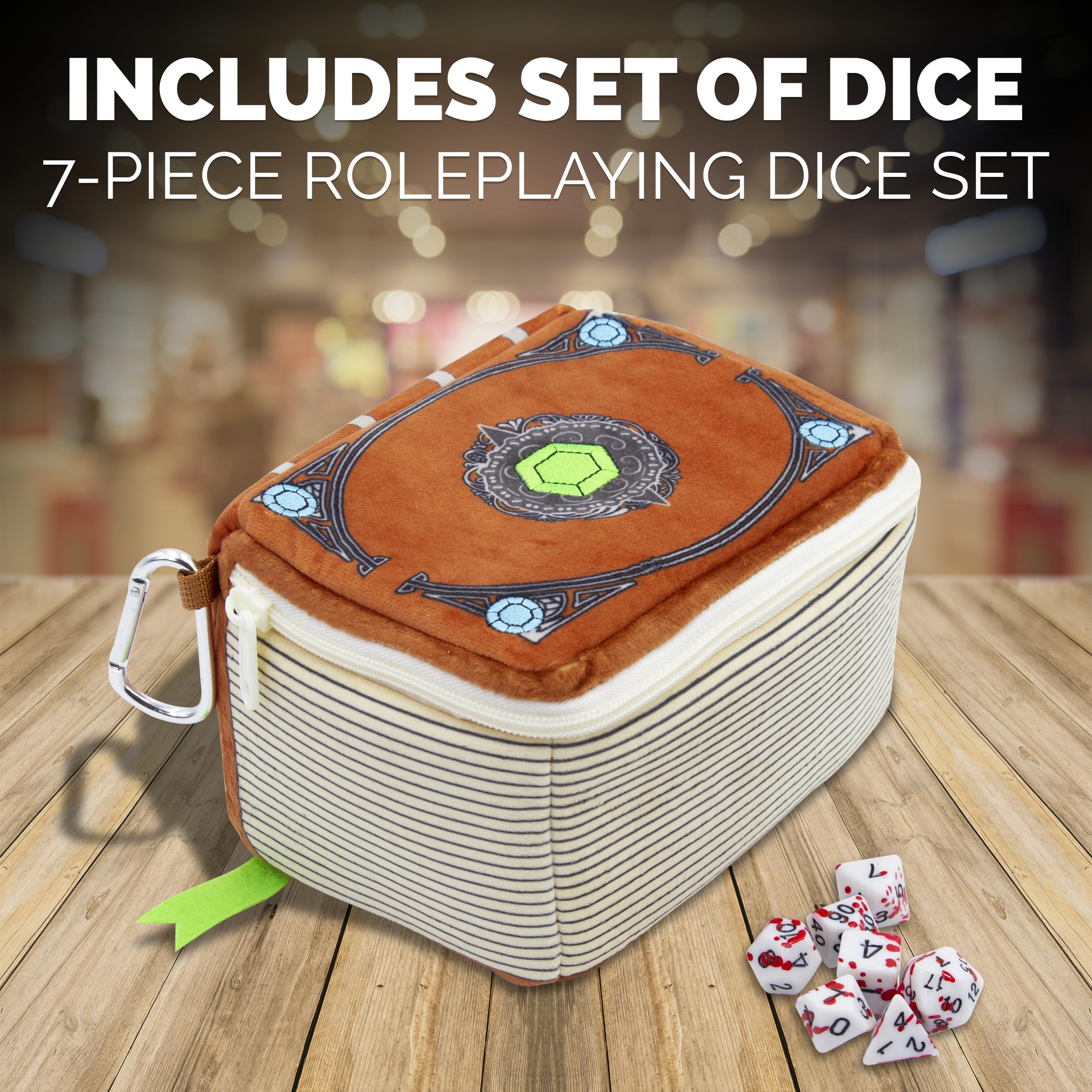 CASEMATIX Mimic Spell Book Dice Case with 7 RPG Dice, 7" Zippered Tome Holder for 250 Pieces - Image 2