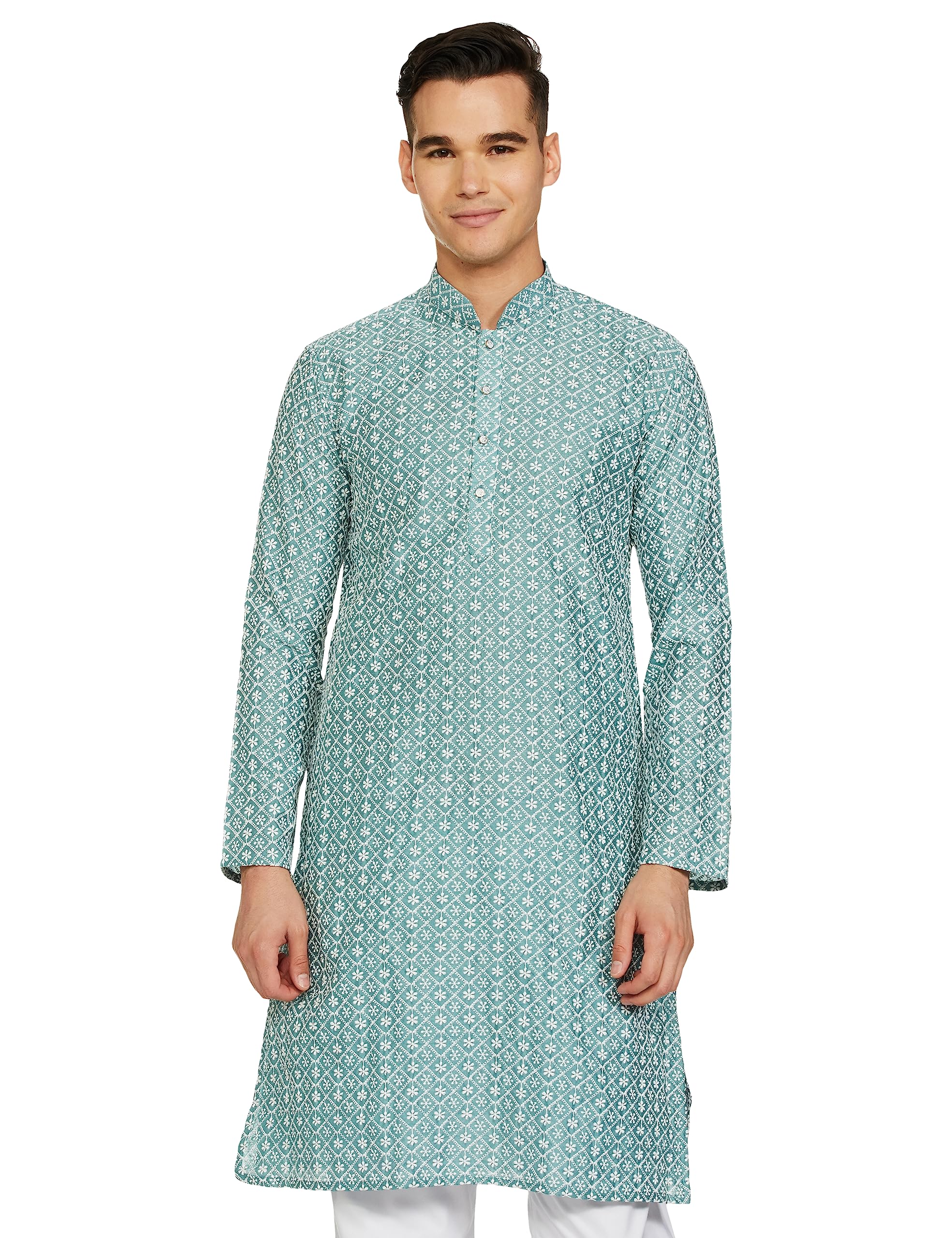 Be Active Regular Men's Pure Cotton Lucknowi Kurta Pyjama Set, Oceanic Blue, Small (Rfsk0013-Kr