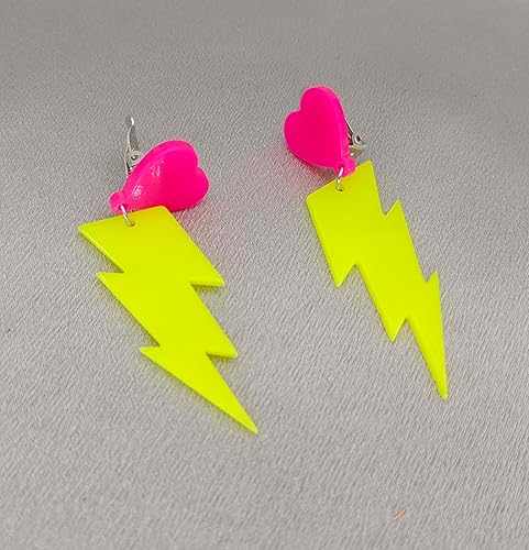 Miniatura 4 de Aretes de neón de los años 80 con clip de rayo de Halloween punk retro para mujer, accesorios de fiesta de los años 80
