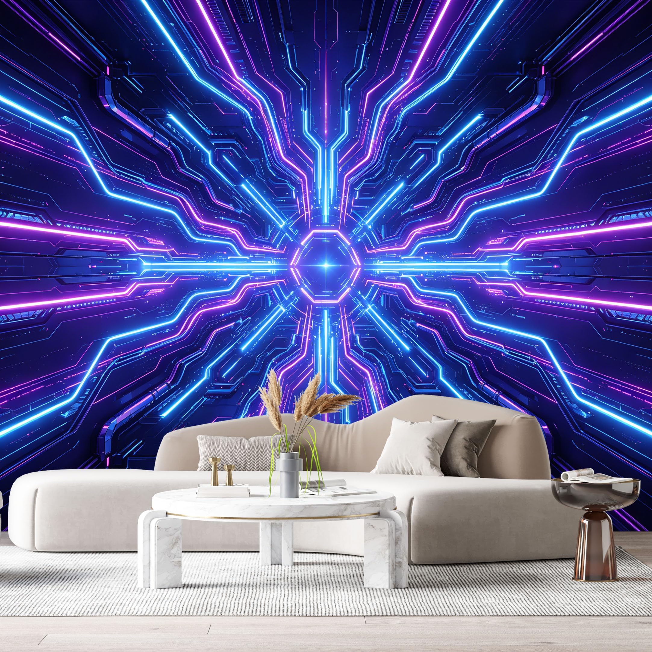 Custom Size Wall Murals Abstract Futuristic Neon Lines Geometric Tunnel Digital Light 3D SelfAdhesive Wall Fabric Removable Large Wallpaper for Photo Living Room