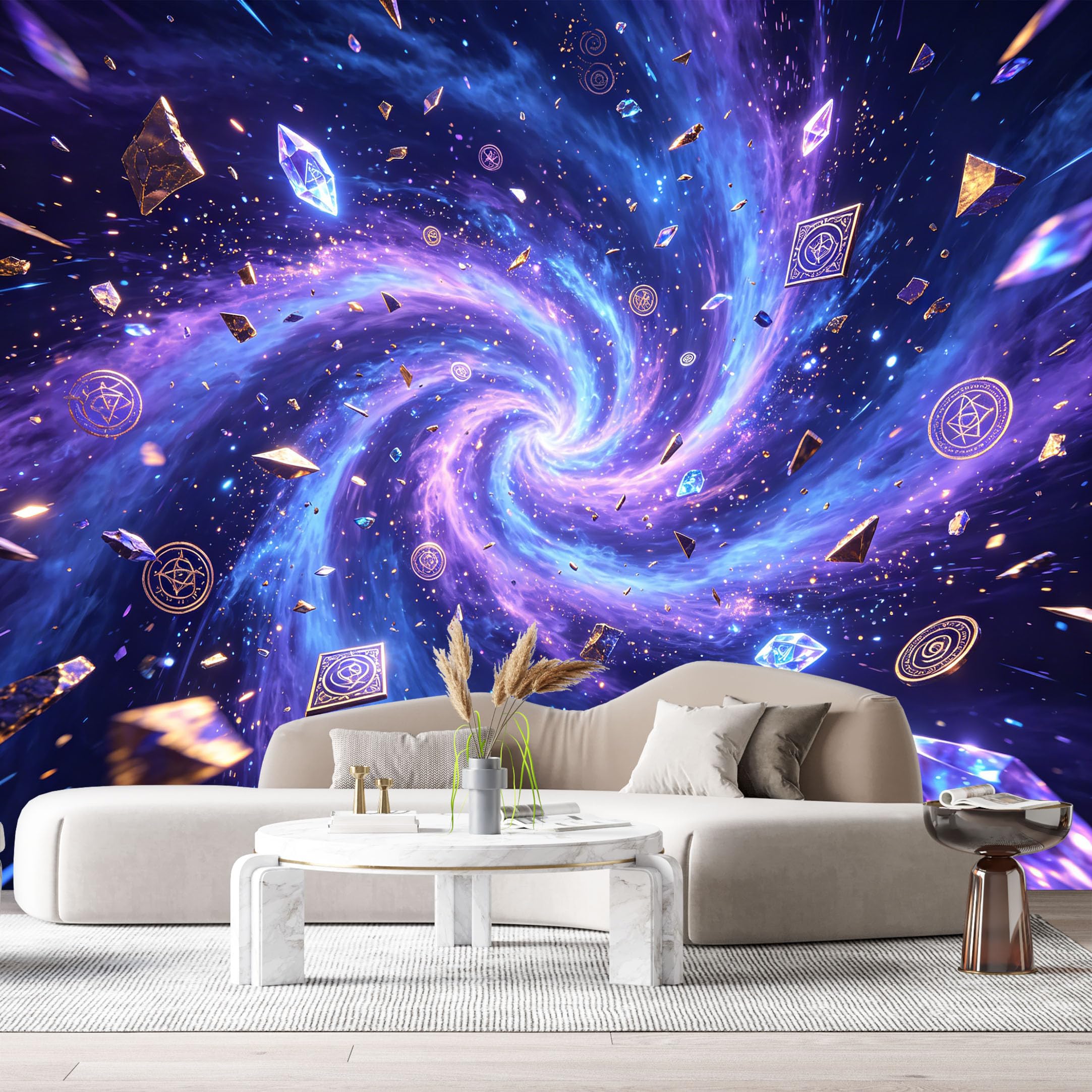 Custom Size Wall Murals Abstract Cosmic Vortex Glowing Crystals Space Nebula SelfAdhesiveWall Fabric Removable Wallpaper Wall Decor for Living Room Bedroom Bathroom