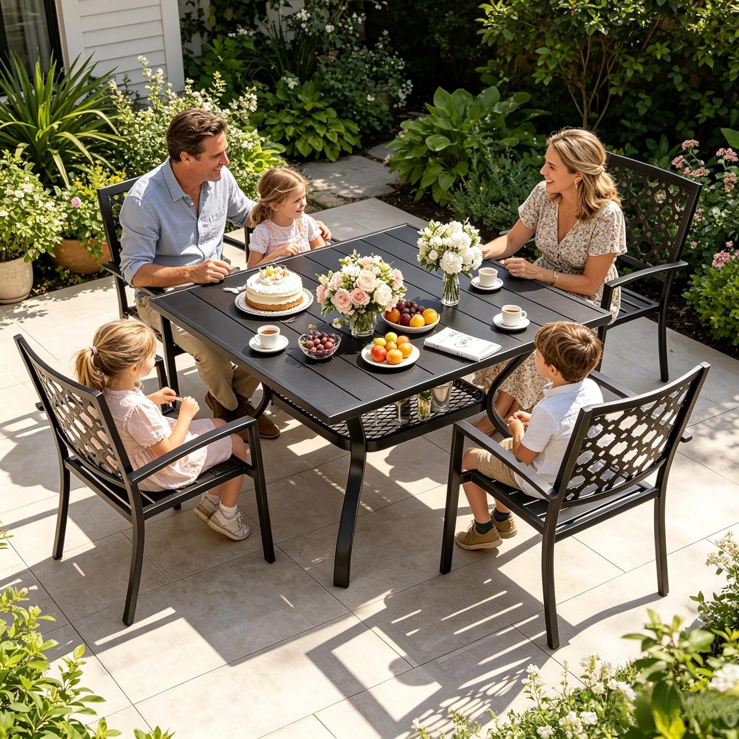 bigget Stackable Outdoor Dining Chairs Set of 4, Heavy Duty 450LBS Black Metal Stackable Patio Dining Chairs for 4, Powder-Coated Wrought Iron Outdoor Patio Chairs for Backyard, Garden, Porch, Lawn