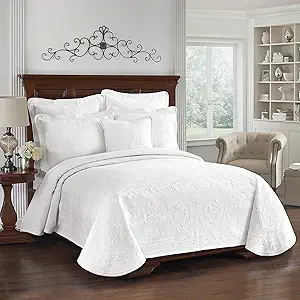 King Charles Modern Farmhouse Floral Matelasse Coverlet, 100% Cotton Breathable Bedding, King/CalKing, White