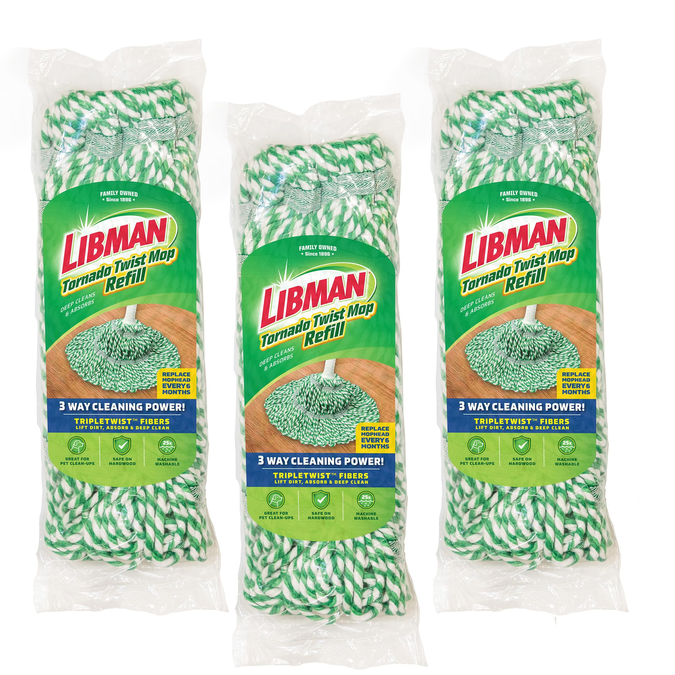 Libman Recambios, Hilo de poliéster, Blanco y Verde, Paquete de 3