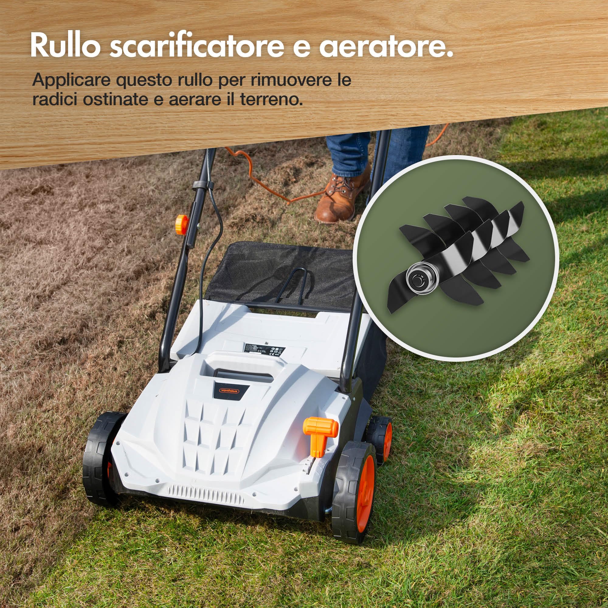 VonHaus Scarificatore Elettrico 1800W 55L 38cm 5 Altezze