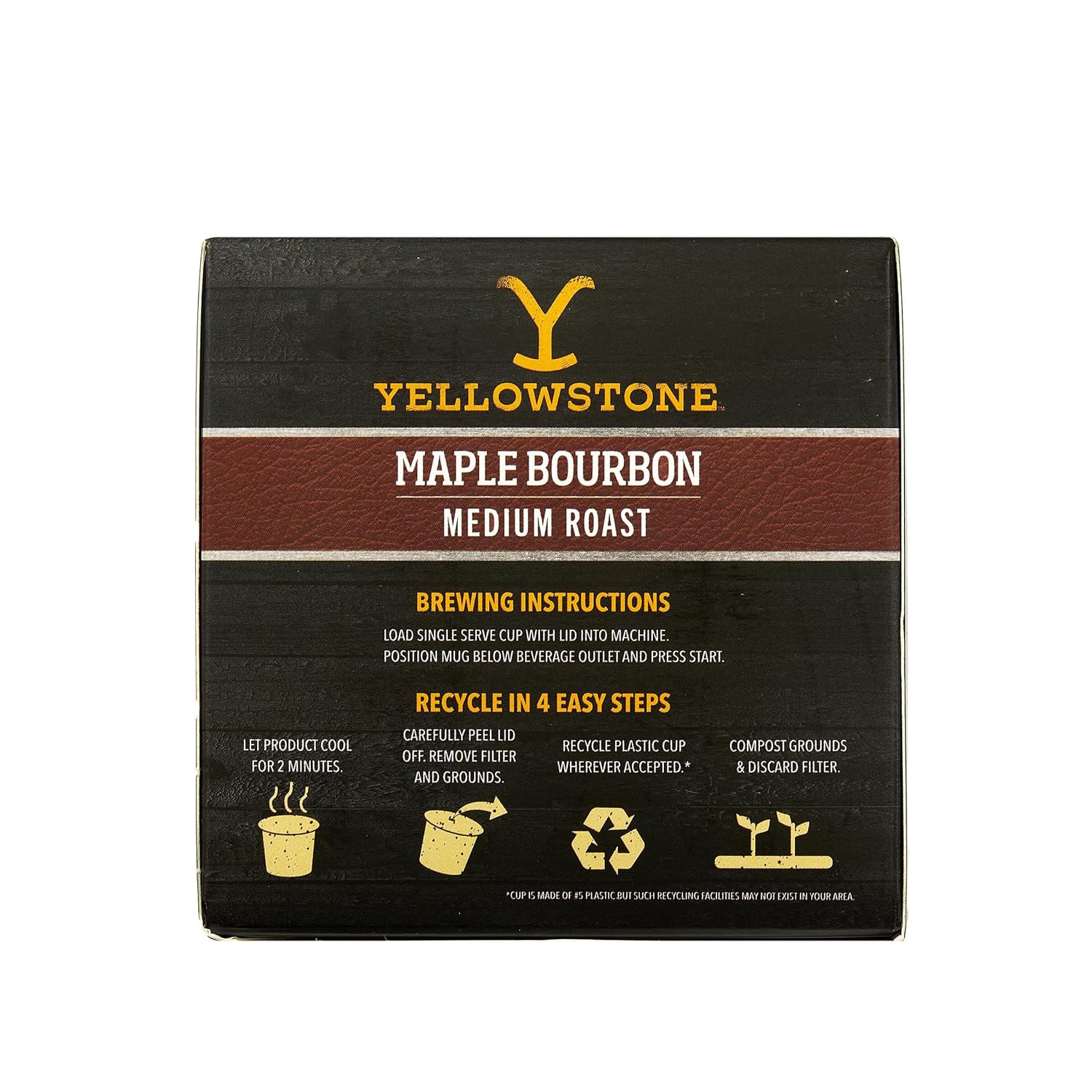 Yellowstone Maple Bourbon Medium Roast Coffee, Single Serve Recyclable Pods/Cups, 100% Arabica Beans, 12 Count - Image 4
