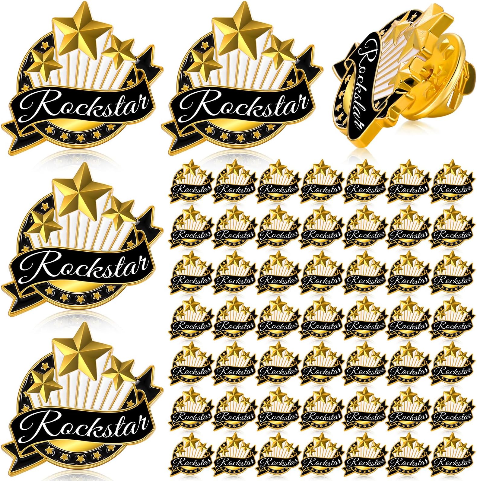 Ceenna 50 Pcs Employee of The Month Lapel Pin Bulk Star Recognition Appreciation Gift Enamel Gold Plated Performance Reward Gift for Staff Team Volunteer Nurse Teacher(Rock)