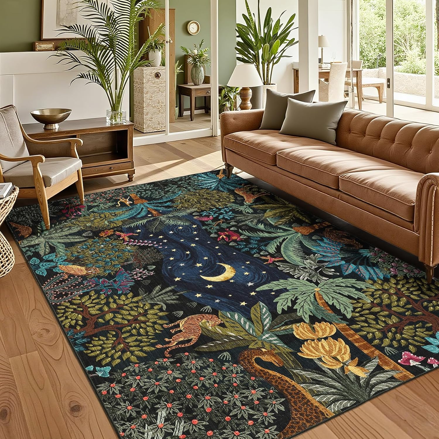 GarveeHome 5x7 Jungle Area Rug Washable Rugs for Living Room Bedroom Soft Low Pile Non Slip Accent Floor